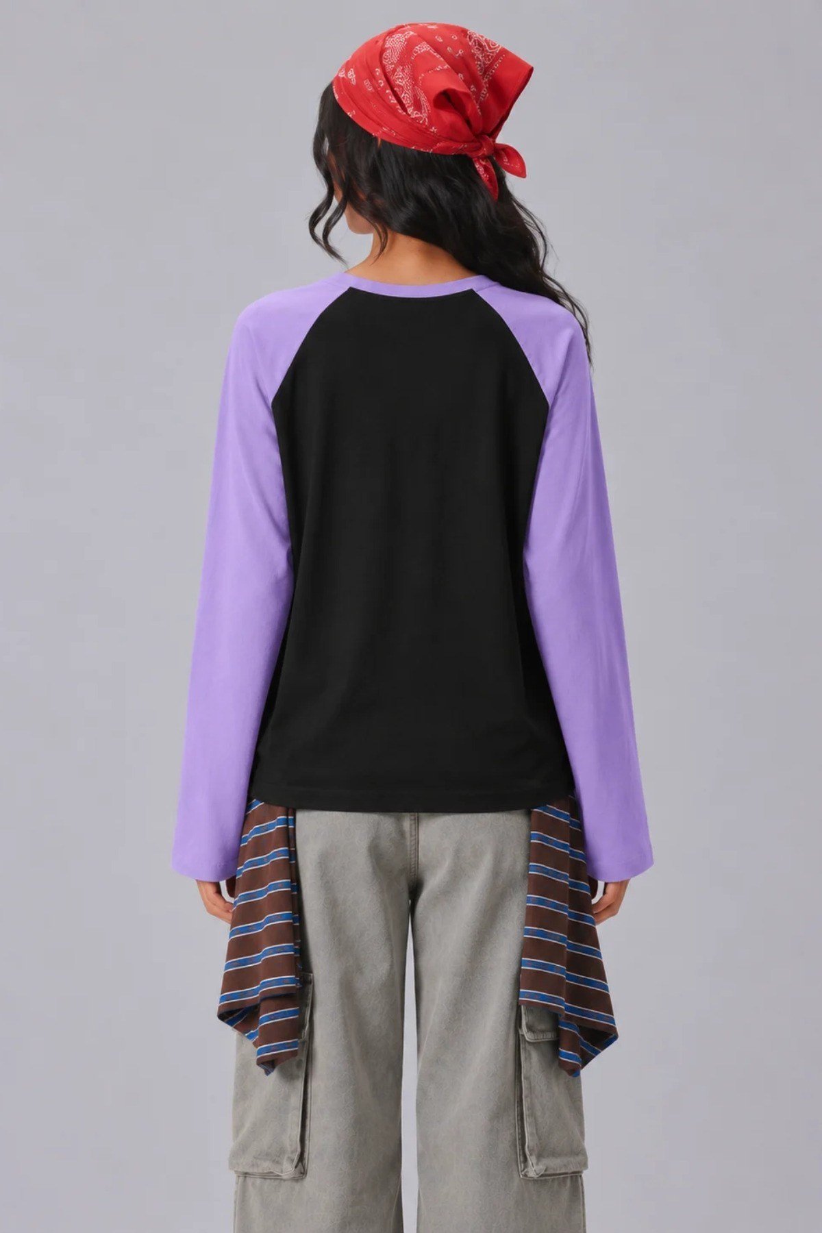 Tarz CoolT-shirtKDNRGLNKL026-Beyaz-Siyah-L/XLKadın Oversize Kontrast Kollu Raglan Bisiklet Yaka Düşük Omuzlu T-Shirt