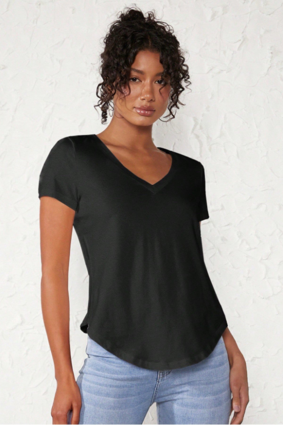 Tarz CoolT-shirtKDNUZVYK026BYZXLKadın V Yaka Basic Tişört | Pamuklu Kısa Kollu Günlük T-Shirt