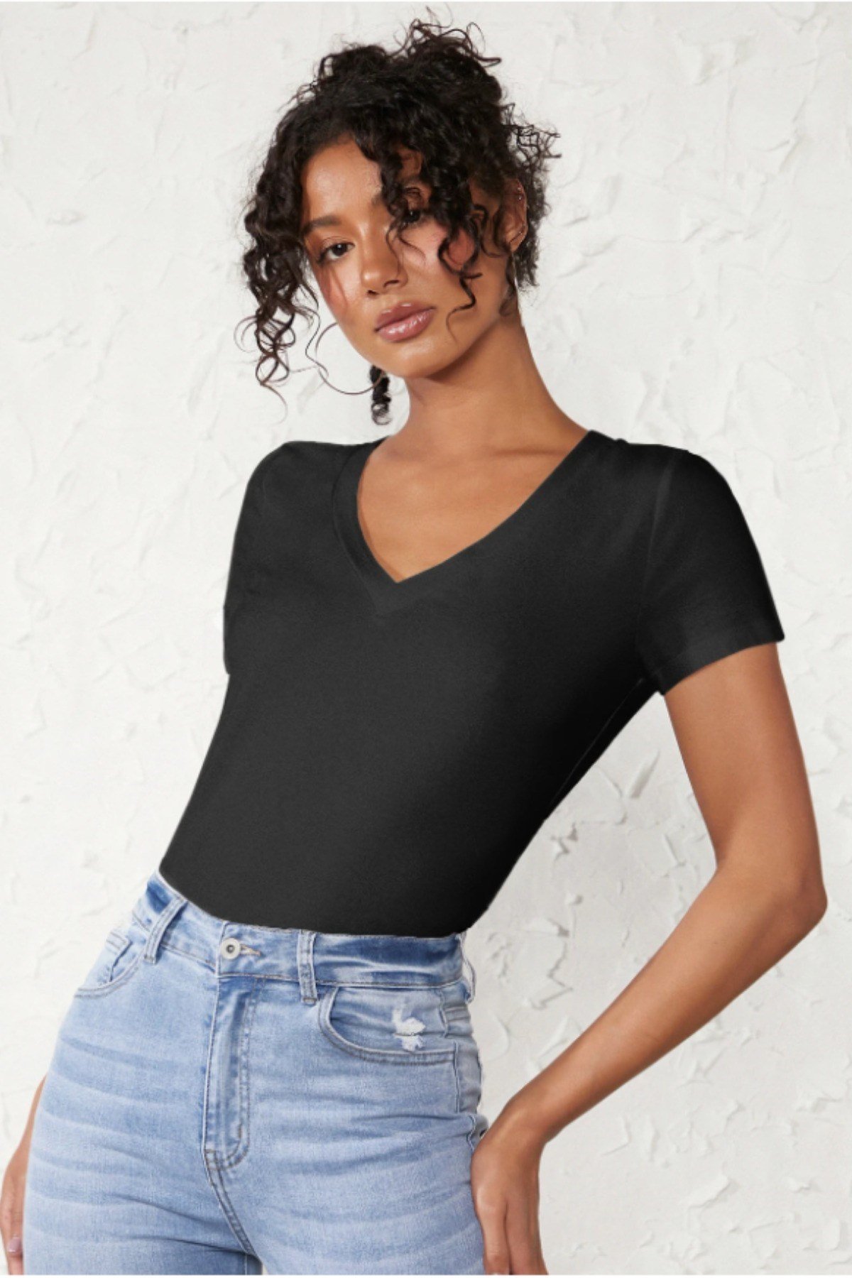 Tarz CoolT-shirtKDNUZVYK026BYZXLKadın V Yaka Basic Tişört | Pamuklu Kısa Kollu Günlük T-Shirt