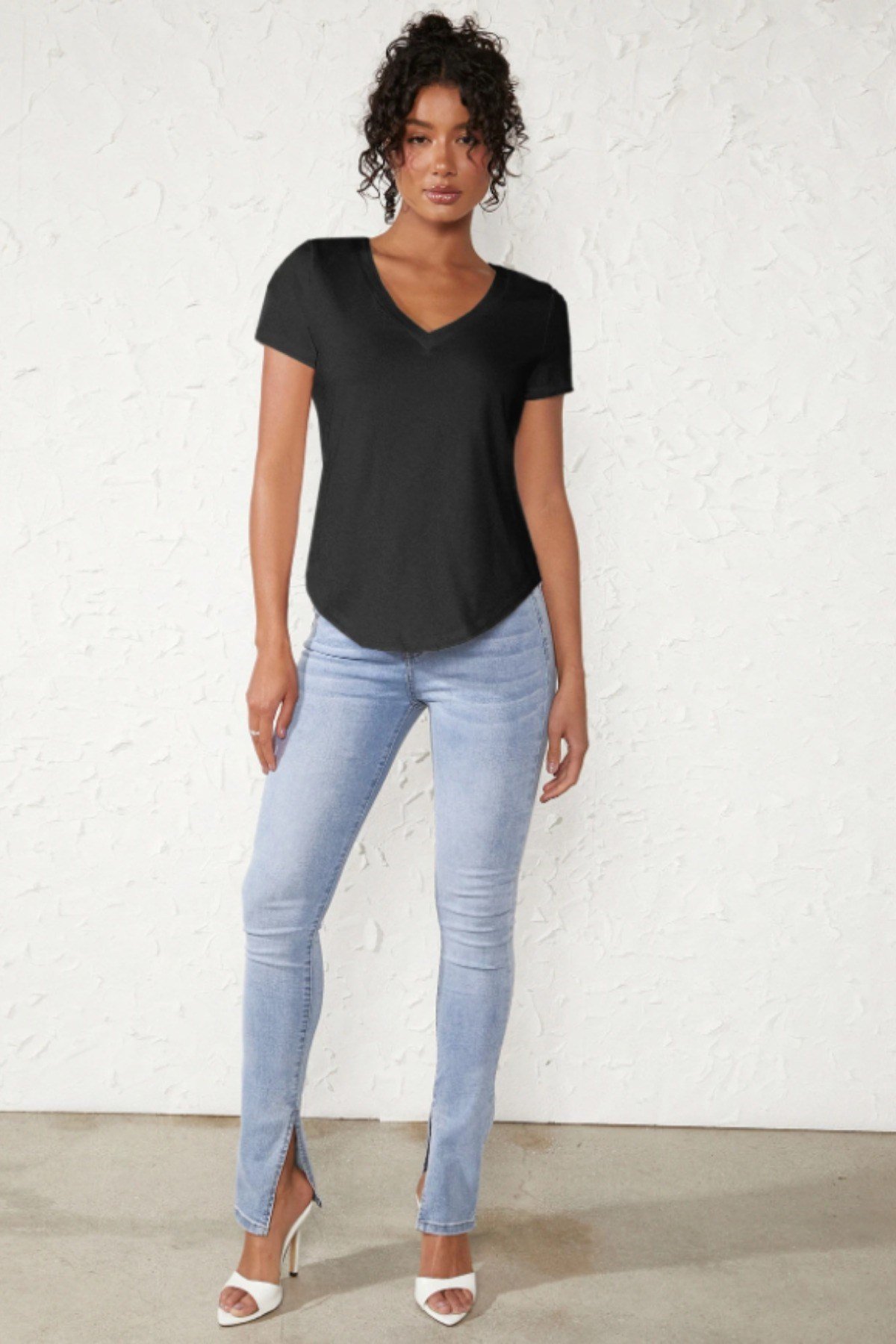 Tarz CoolT-shirtKDNUZVYK026BYZXLKadın V Yaka Basic Tişört | Pamuklu Kısa Kollu Günlük T-Shirt