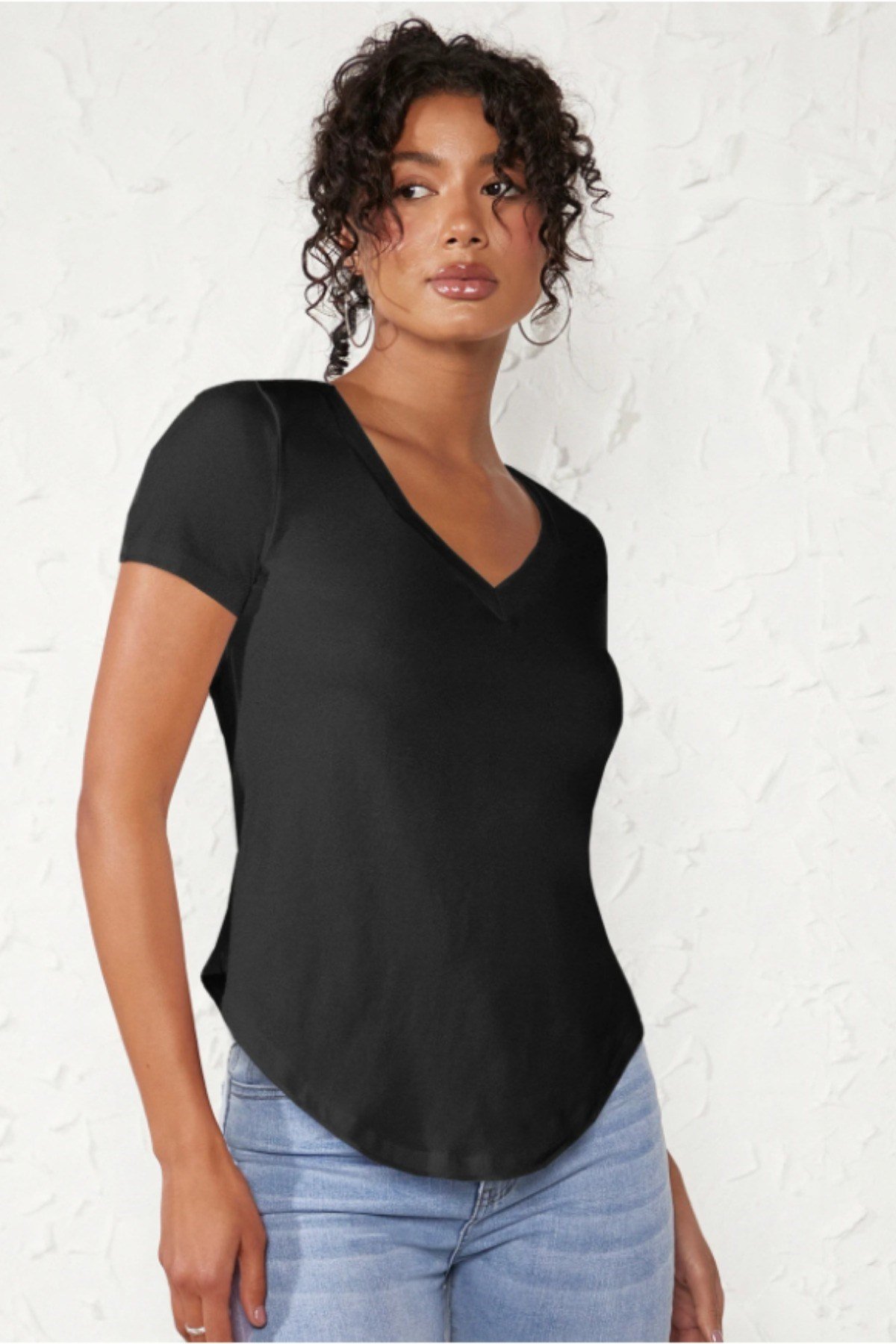Tarz CoolT-shirtKDNUZVYK026BYZXLKadın V Yaka Basic Tişört | Pamuklu Kısa Kollu Günlük T-Shirt