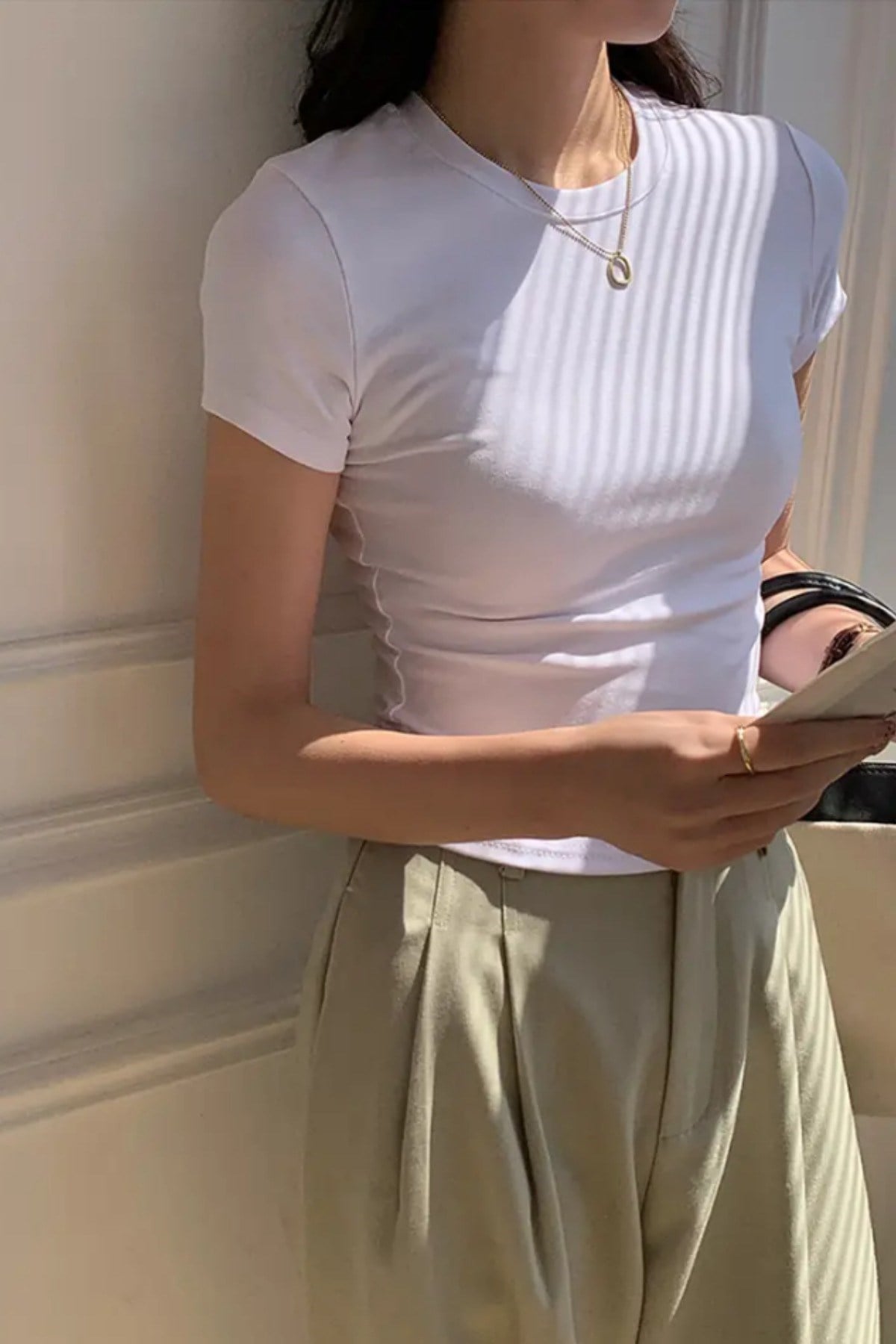 Tarz CoolT-shirtKKDNBSKK025-AMVİLBisiklet Yaka Basic Kadın Tişört