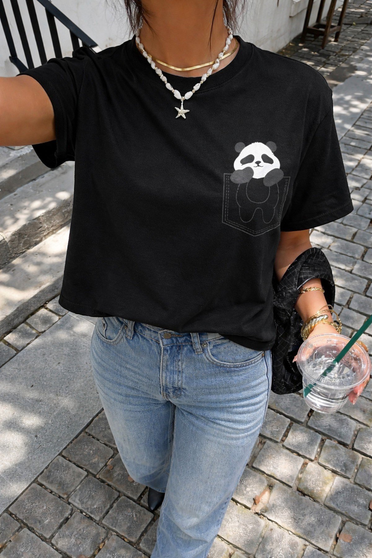 Tarz CoolT-shirtKPNDATST026-BY-XLPanda Baskılı Unisex Basic Tişört – Rahat Kesim Günlük Stil