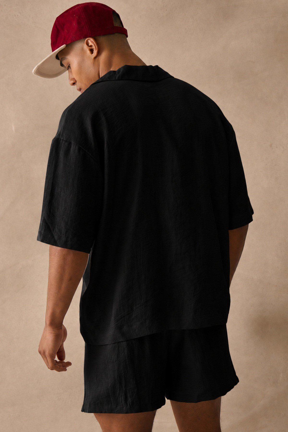 Tarz CoolT-shirtKTNPLOYK026-Siyah-XLErkek Keten Görünümlü Polo Yaka V Yaka Kısa Kollu Yazlık Tişört