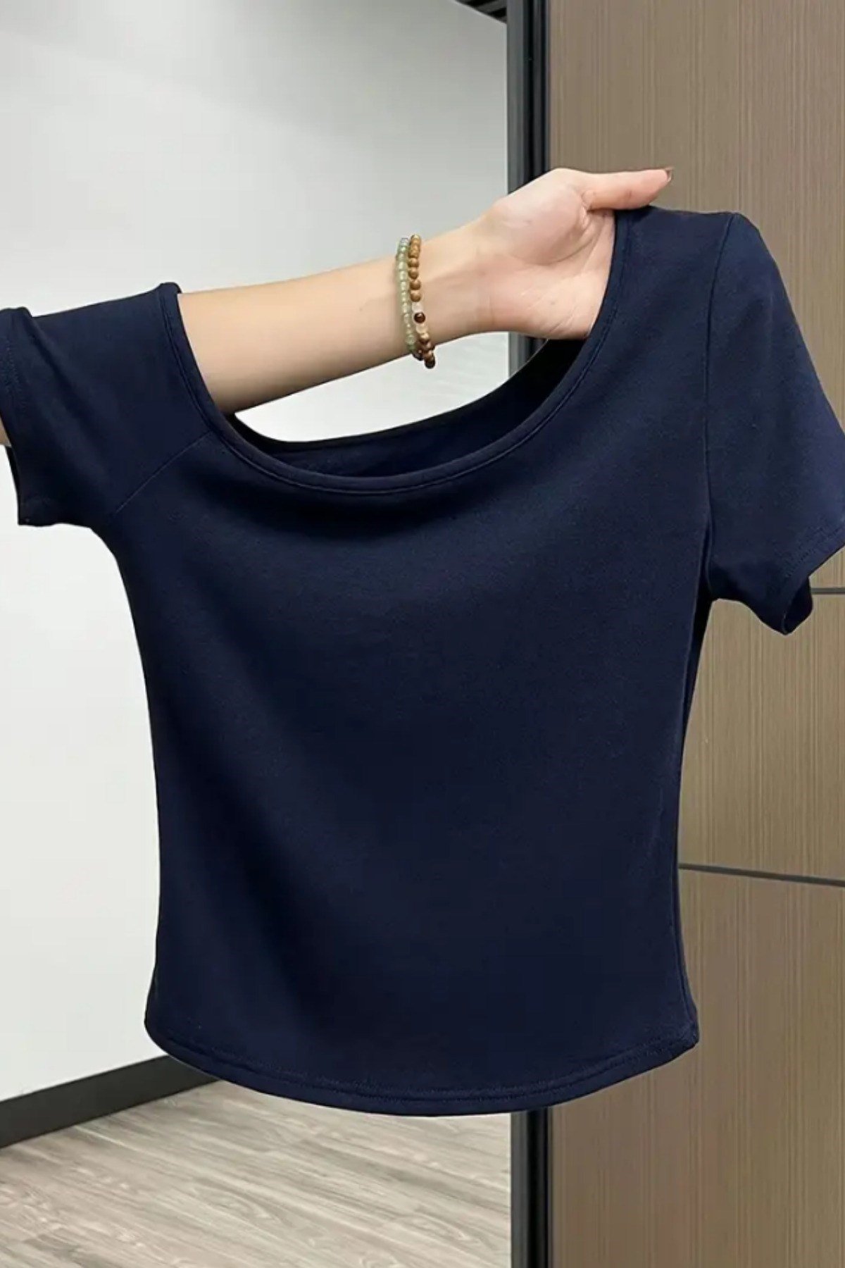 Tarz CoolT-shirtLKYKTST025R04Pembe Kadın Düşük Omuz Kayık Yaka Dar/Slim Likralı T-Shirt