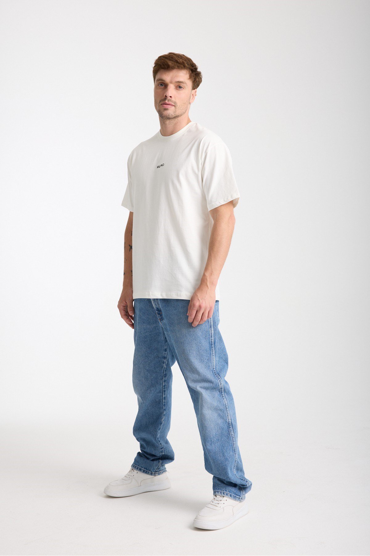 Tarz CoolT-shirtMLANOTST025R02Erkek Milano Nakış Yazılı Oversize Bisiklet Yaka T-Shirt