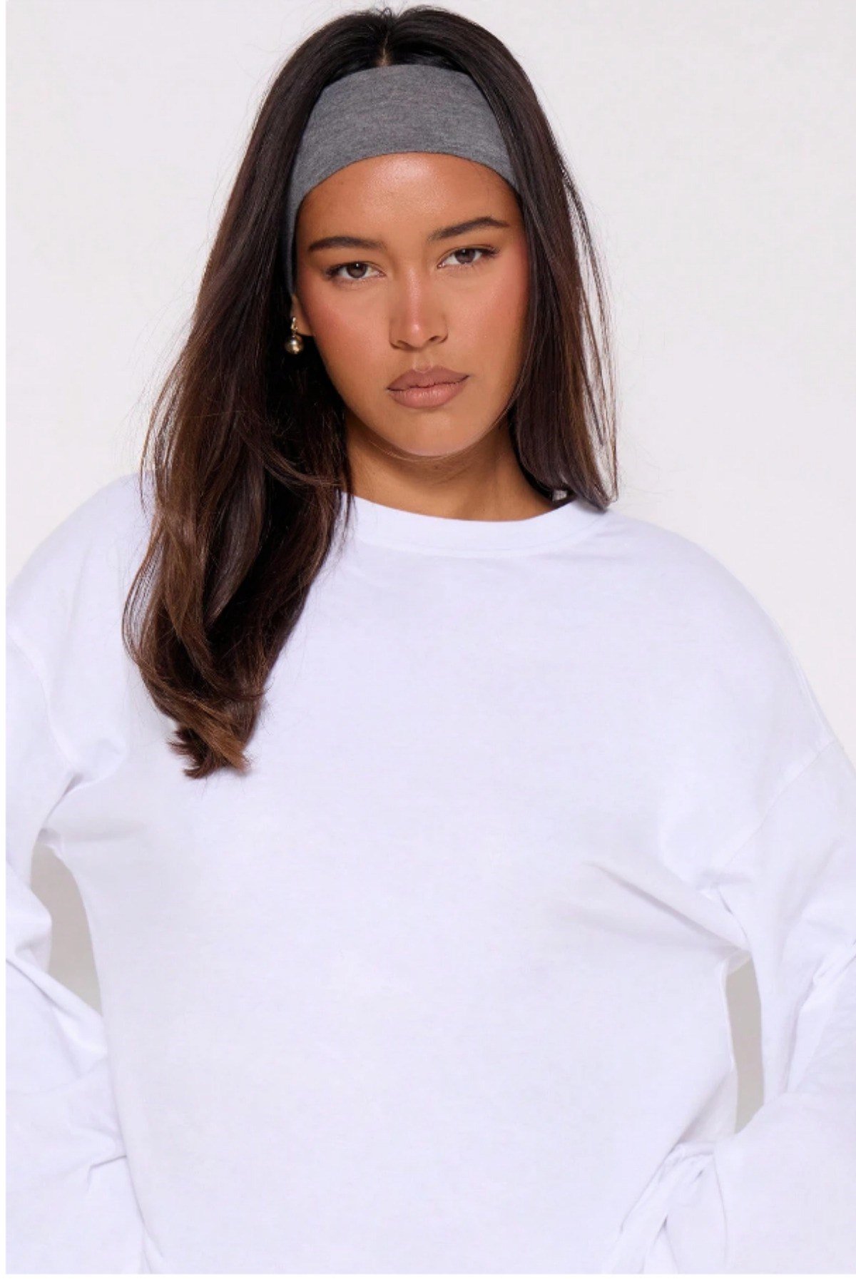 Tarz CoolT-shirtOVKDNUTST025R02Kadın %100 Pamuk Bisiklet Yaka Oversize Fit Uzun Kollu T-shirt