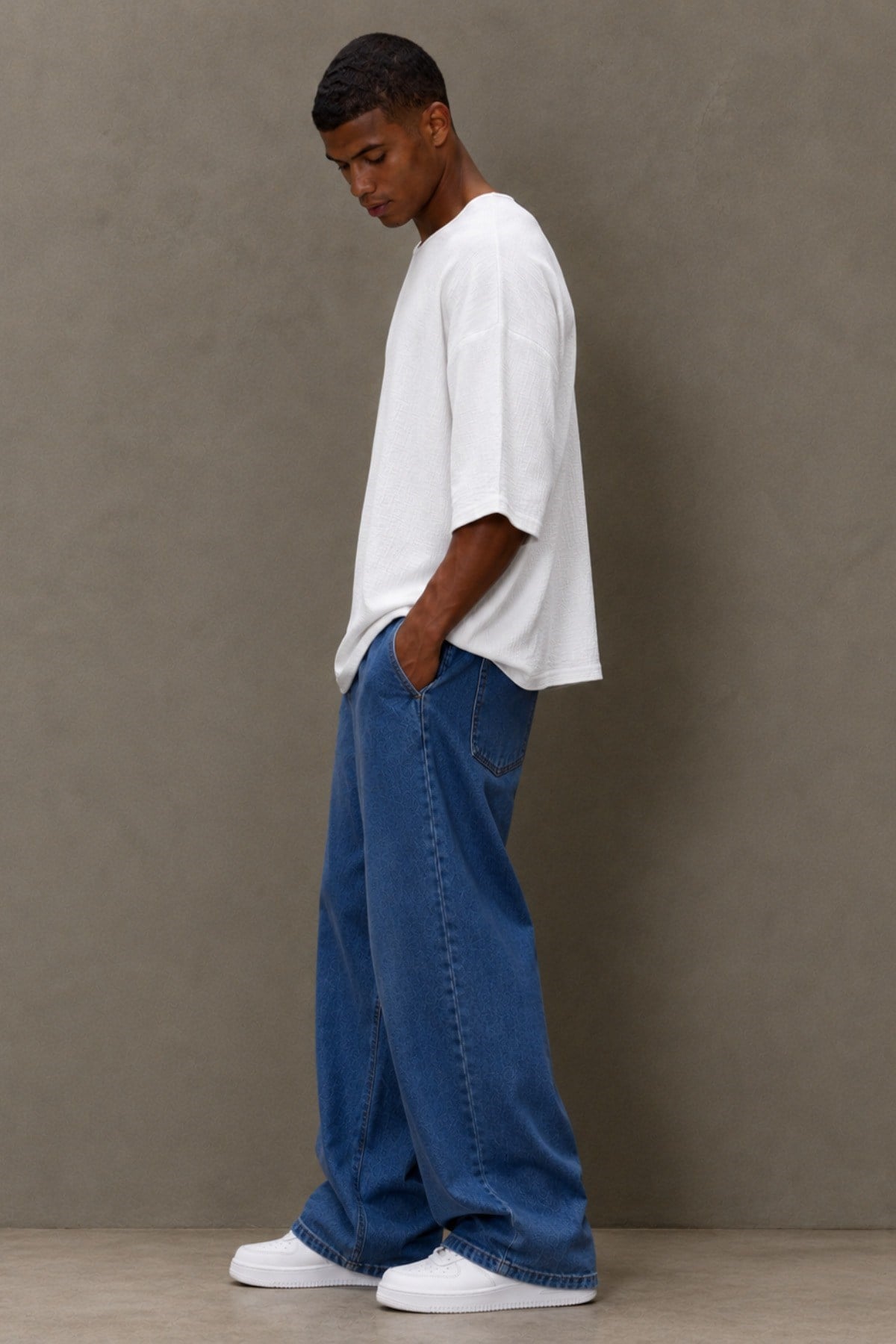 Tarz CoolT-shirtOVRKTNTST026-Siyah-LErkek Oversize Keten Görünümlü Basic Tişört – Salaş Kesim Bisiklet Yaka Günlük Streetwear T-Shirt