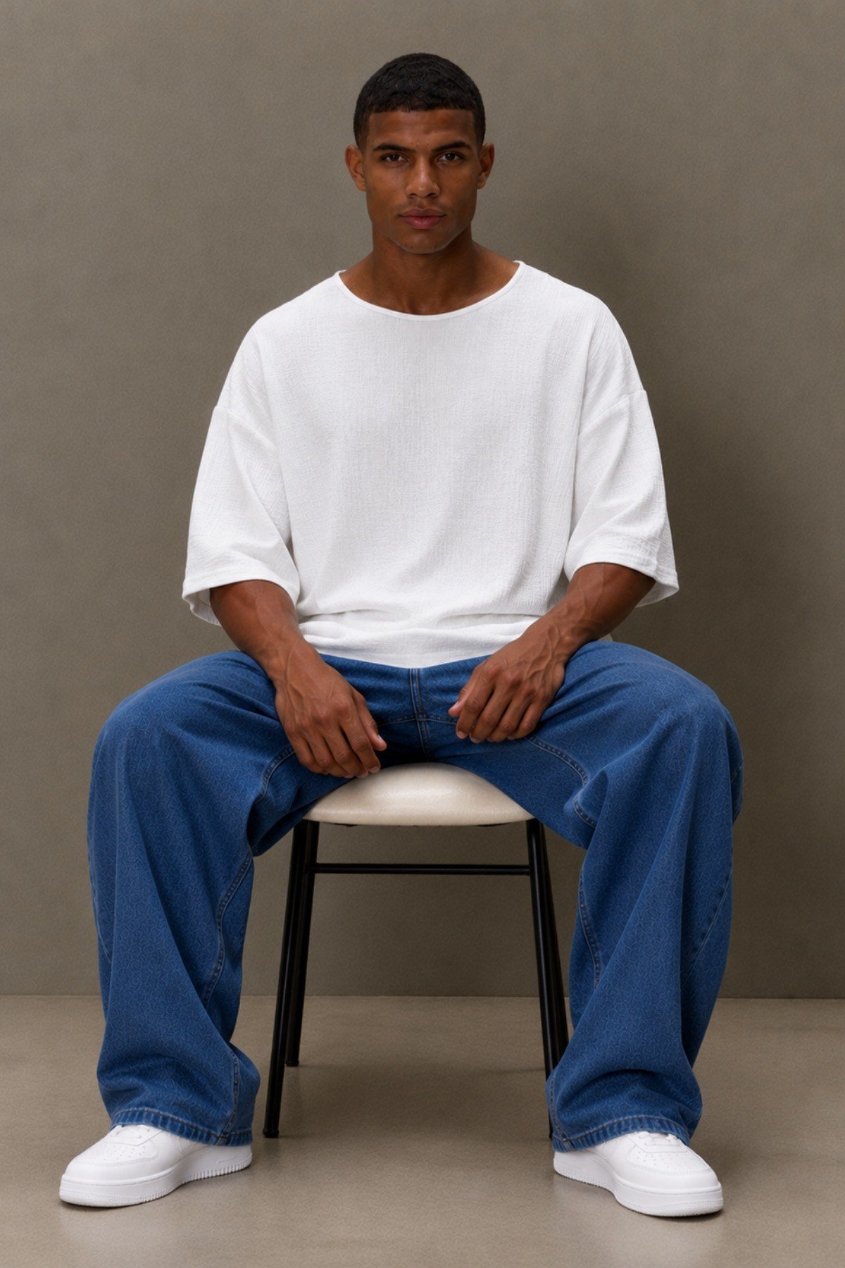 Tarz CoolT-shirtOVRKTNTST026-Siyah-LErkek Oversize Keten Görünümlü Basic Tişört – Salaş Kesim Bisiklet Yaka Günlük Streetwear T-Shirt