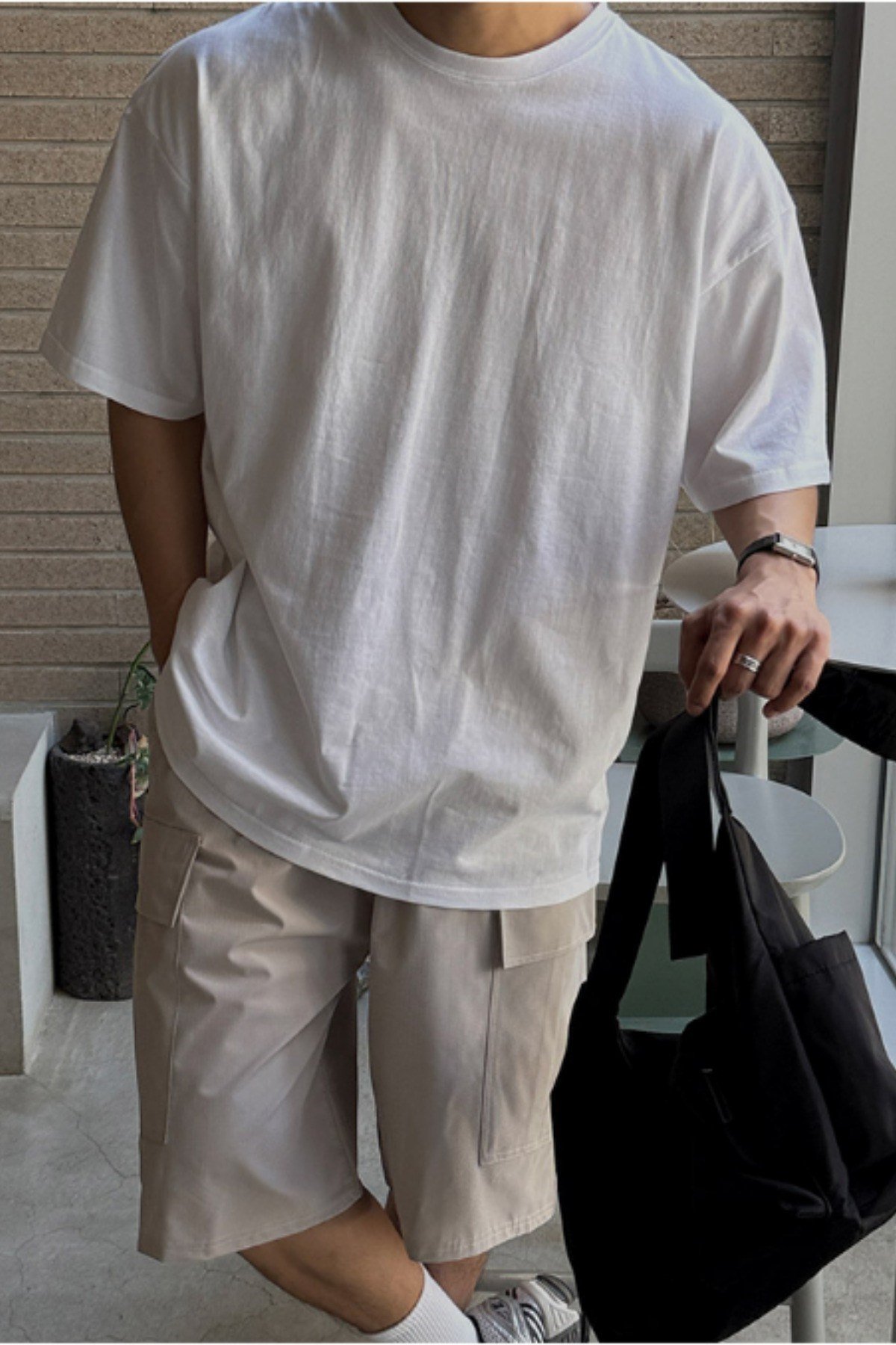 Tarz CoolT-shirtOVTS25R02Erkek %100 Pamuklu Kalın Dokulu Oversize Bisiklet Yakalı T-shirt