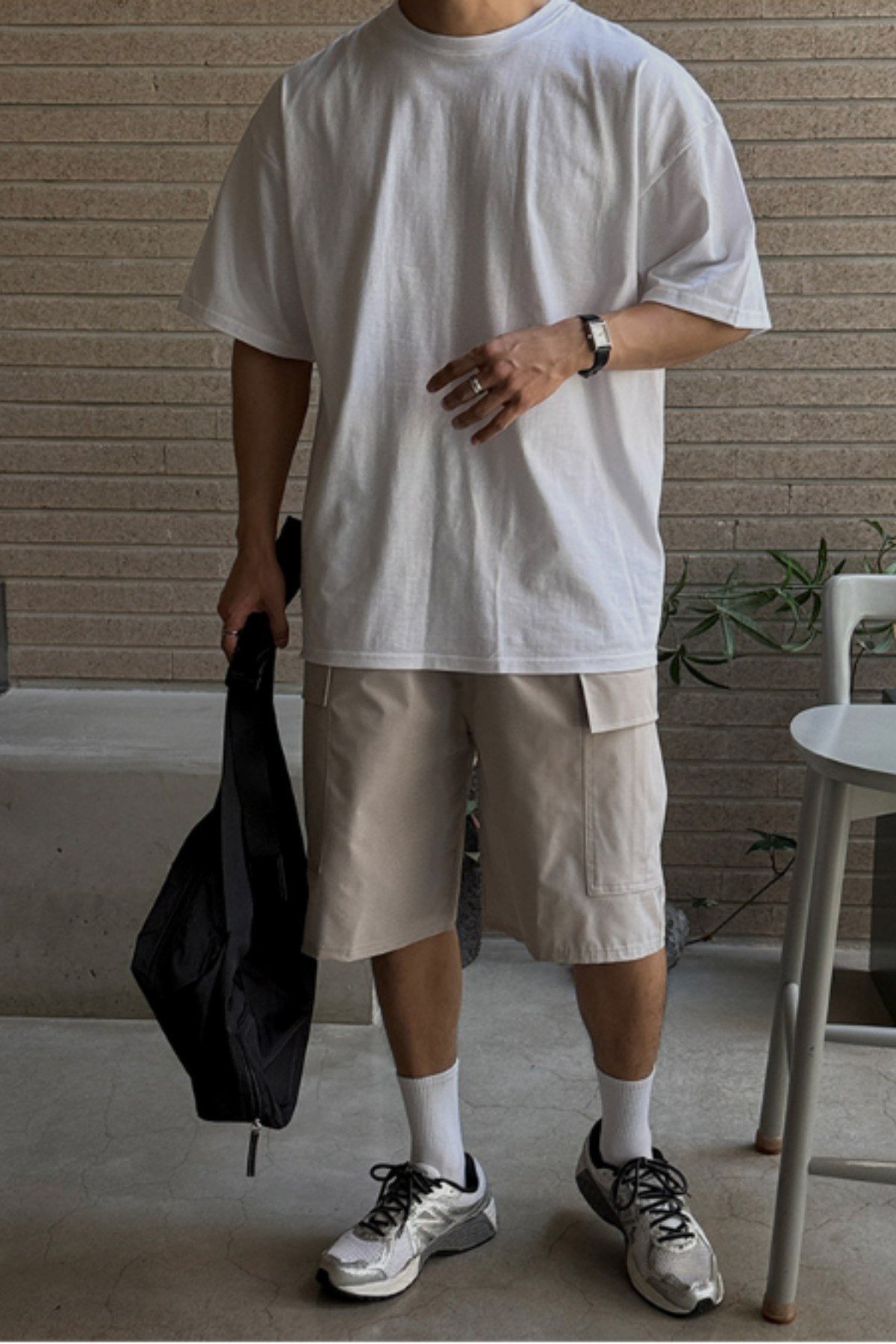 Tarz CoolT-shirtOVTS25R02Erkek %100 Pamuklu Kalın Dokulu Oversize Bisiklet Yakalı T-shirt