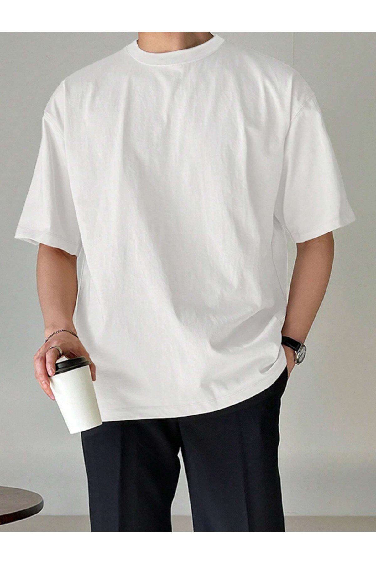 Tarz CoolT-shirtOVTSRT0021R06-1Erkek Bisiklet Yaka %100 Pamuk T-Shirt
