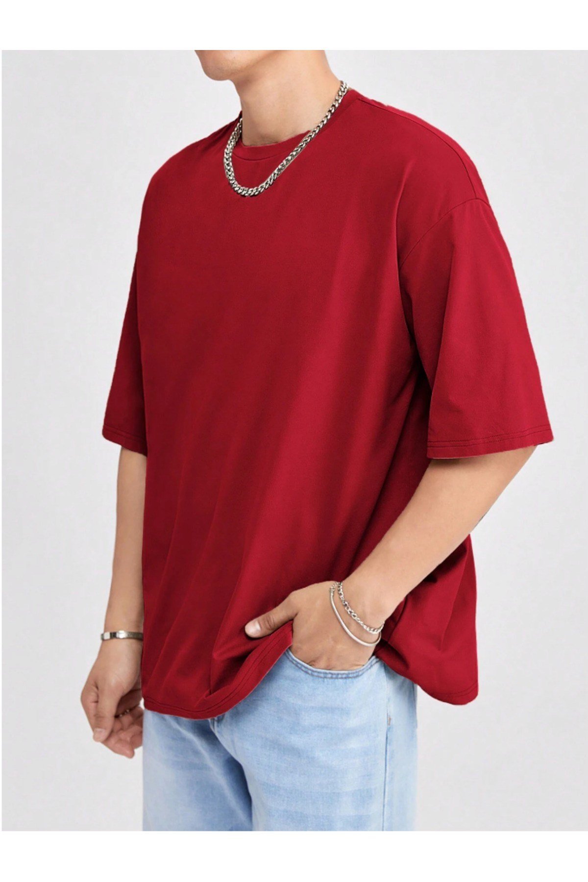 Tarz CoolT-shirtOVTSRT0021R06-1Erkek Bisiklet Yaka %100 Pamuk T-Shirt