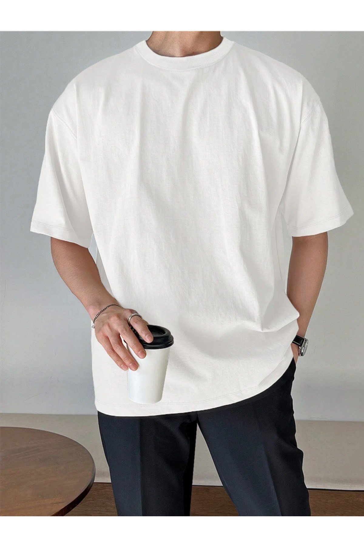 Tarz CoolT-shirtOVTSRT0021R06-1Erkek Bisiklet Yaka %100 Pamuk T-Shirt