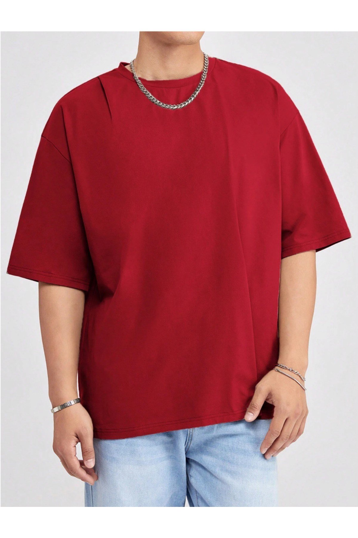 Tarz CoolT-shirtOVTSRT0021R06-1Erkek Bisiklet Yaka %100 Pamuk T-Shirt