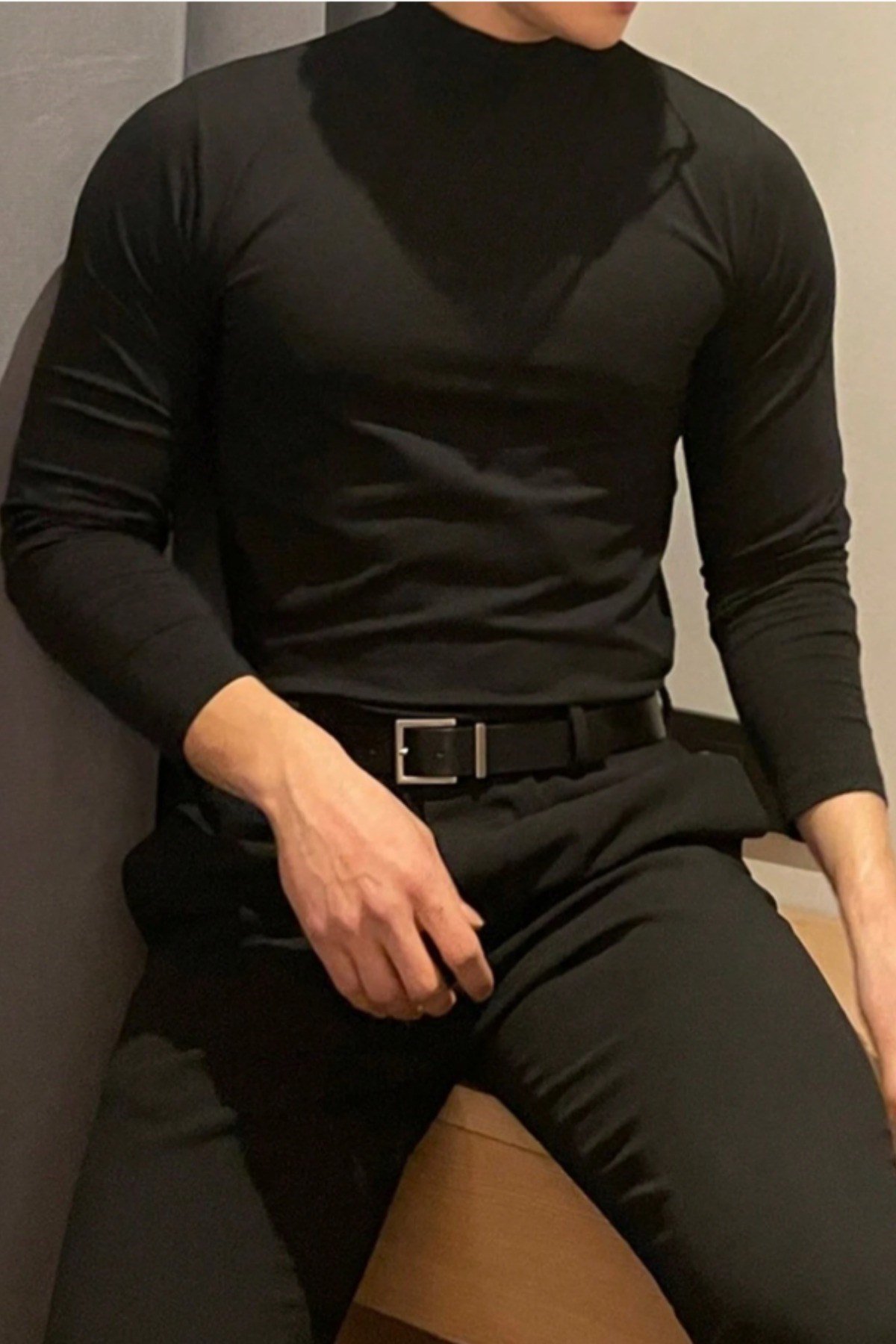 Tarz CoolT-shirtOYSYBLK026-Beyaz-LErkek Yarım Balıkçı Yaka Uzun Kollu Slim Fit Likralı Oysho Kumaş Tişört