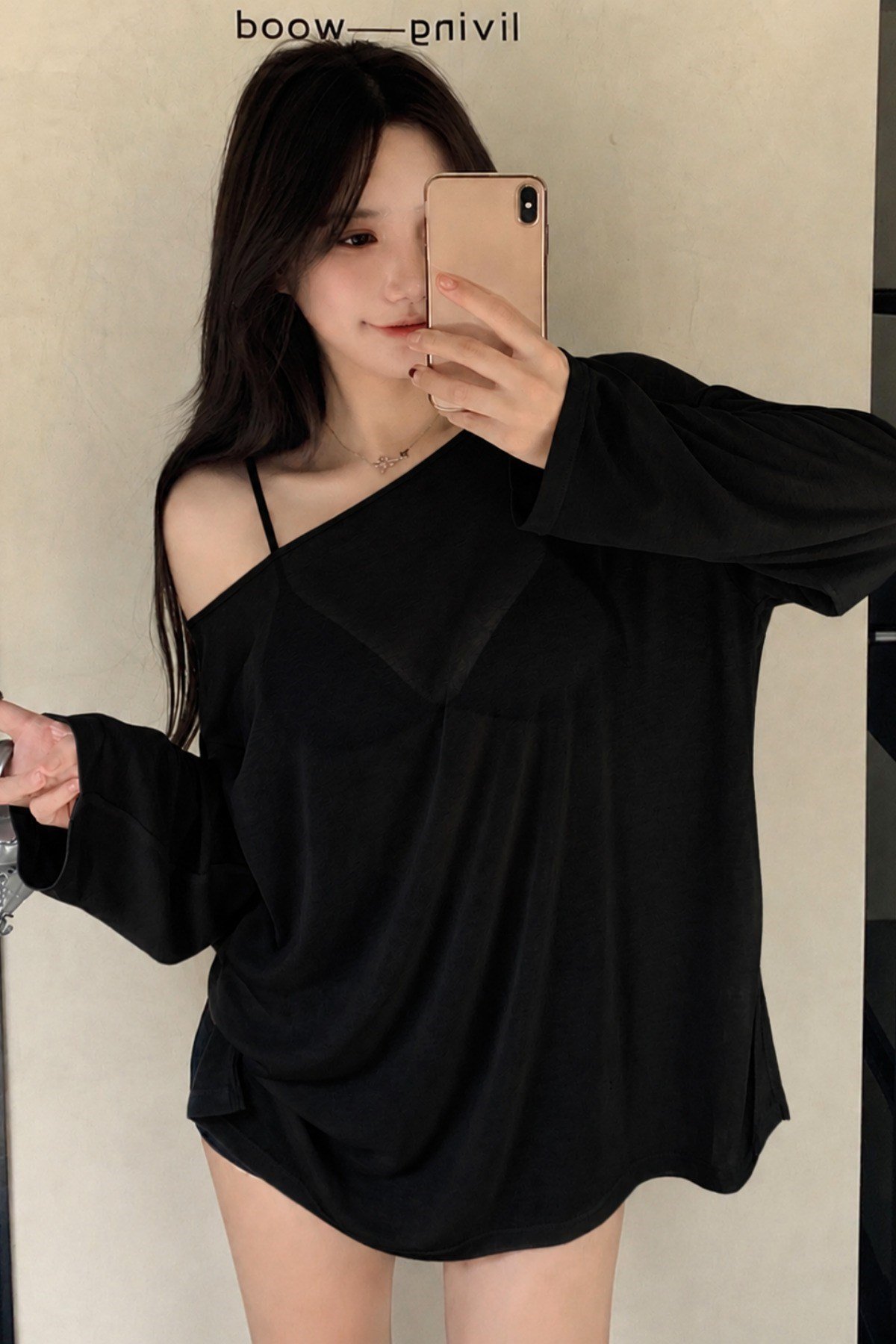 Tarz CoolT-shirtPLJ-TST-026-SYLXLKadın Oversize Düşük Omuz Flamlı Pamuk Bluz – Salaş Yazlık İnce Dokulu Basic Tişört