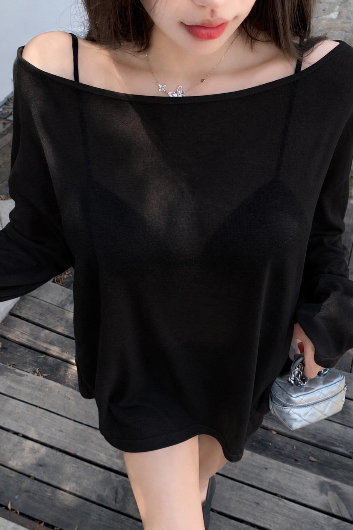 Tarz CoolT-shirtPLJ-TST-026-SYLXLKadın Oversize Düşük Omuz Flamlı Pamuk Bluz – Salaş Yazlık İnce Dokulu Basic Tişört