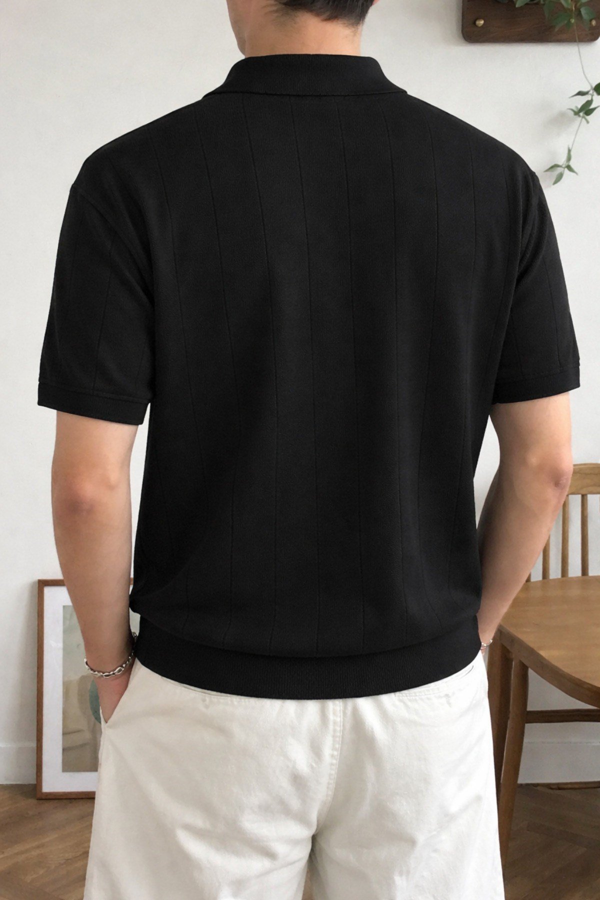 Tarz CoolT-shirtPLW-2401-BY-SErkek Düğmeli Polo Yaka Tişört Kısa Kollu Fitilli Pamuklu Triko