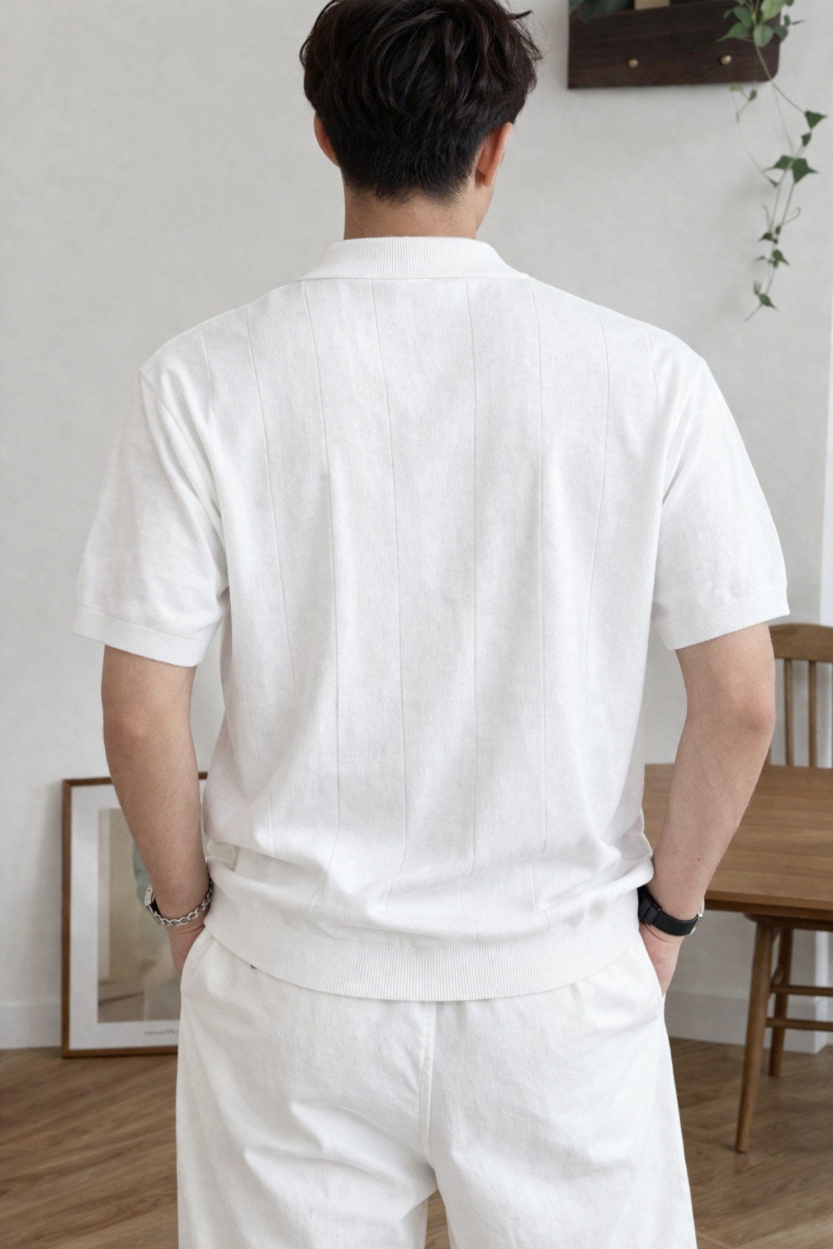 Tarz CoolT-shirtPLW-2401-BY-SErkek Düğmeli Polo Yaka Tişört Kısa Kollu Fitilli Pamuklu Triko