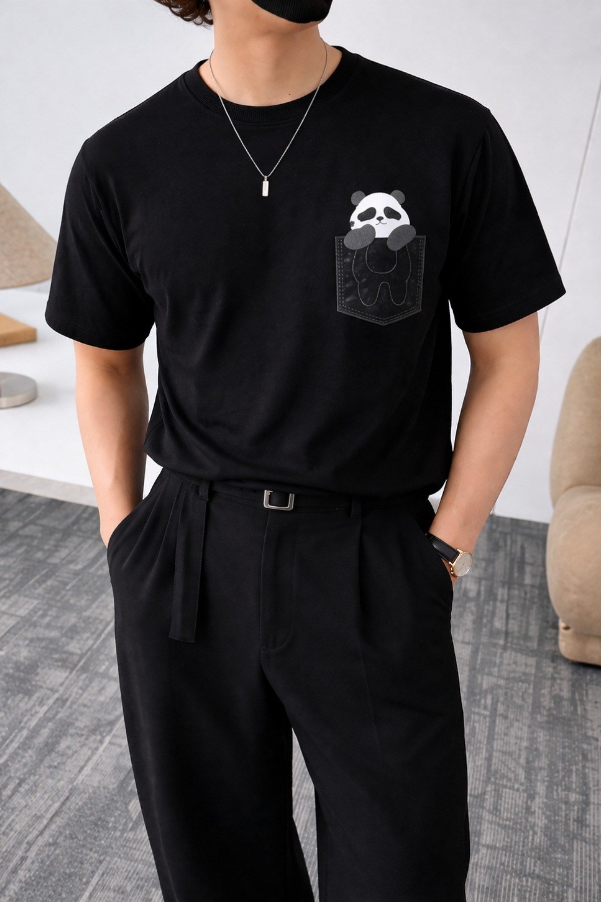 Tarz CoolT-shirtPNDATST026-SY-XLPanda Baskılı Unisex Basic Tişört – Rahat Kesim Günlük Stil
