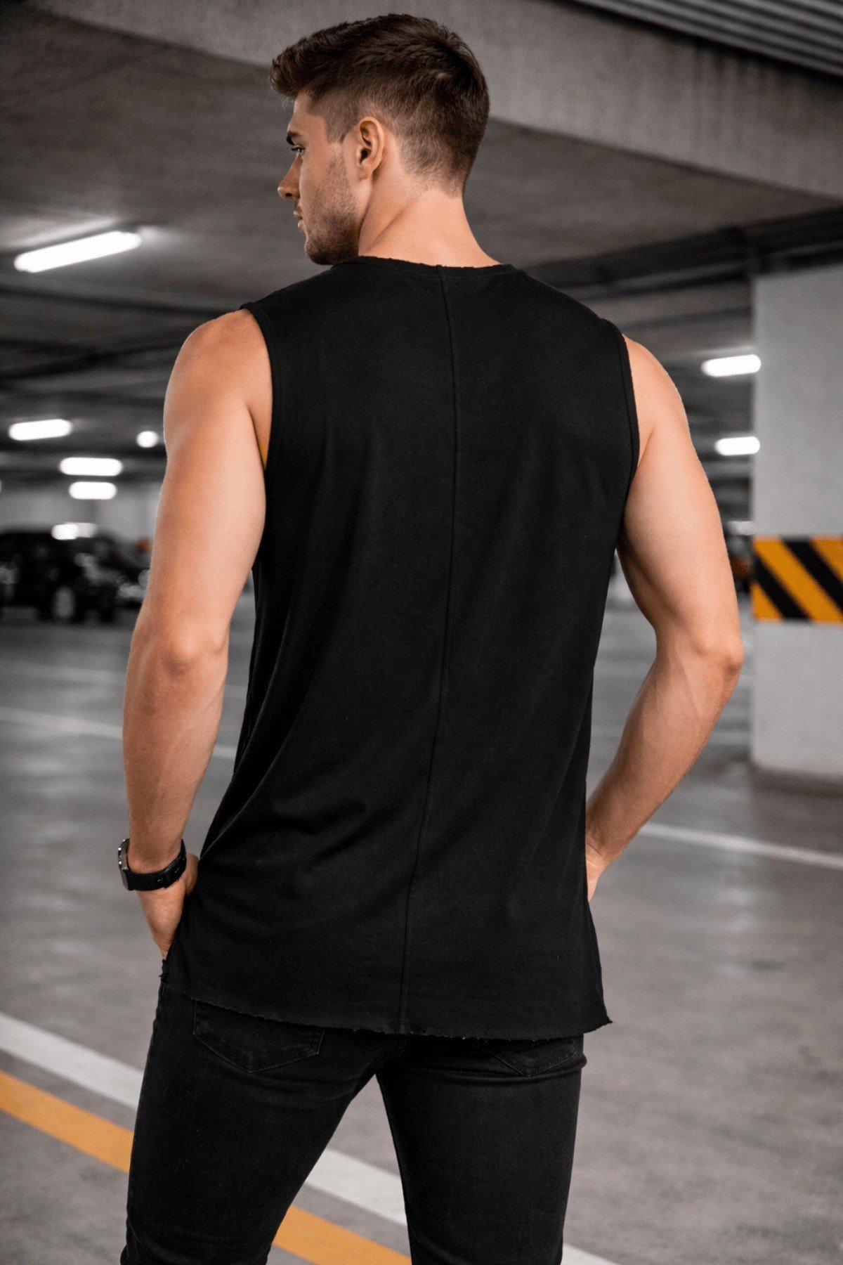 Tarz CoolT-shirtTC-ATL-YRT-BR-LErkek Kolsuz Regular Fit Basic Atlet Yan Yırtmaçlı Pis Yaka Tişört