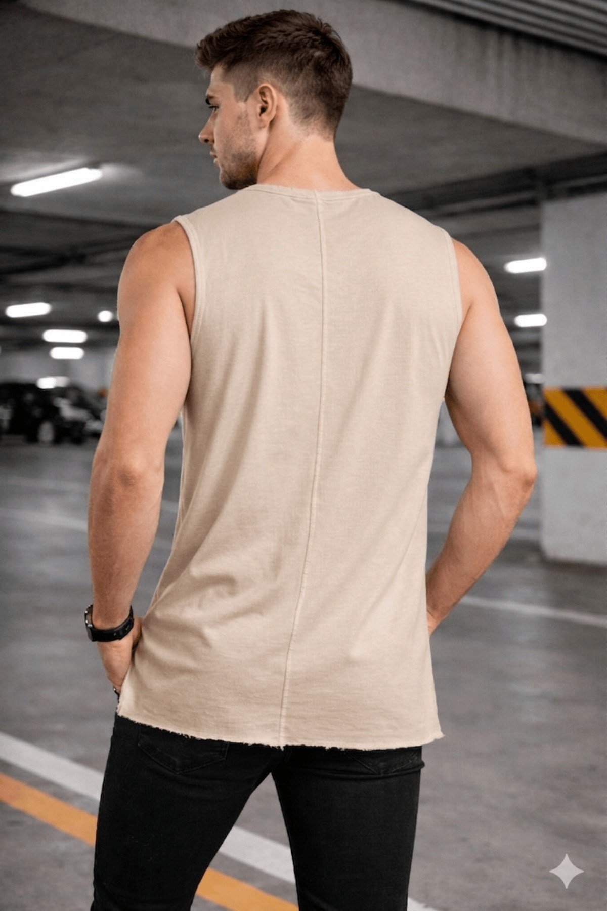 Tarz CoolT-shirtTC-ATL-YRT-BR-LErkek Kolsuz Regular Fit Basic Atlet Yan Yırtmaçlı Pis Yaka Tişört
