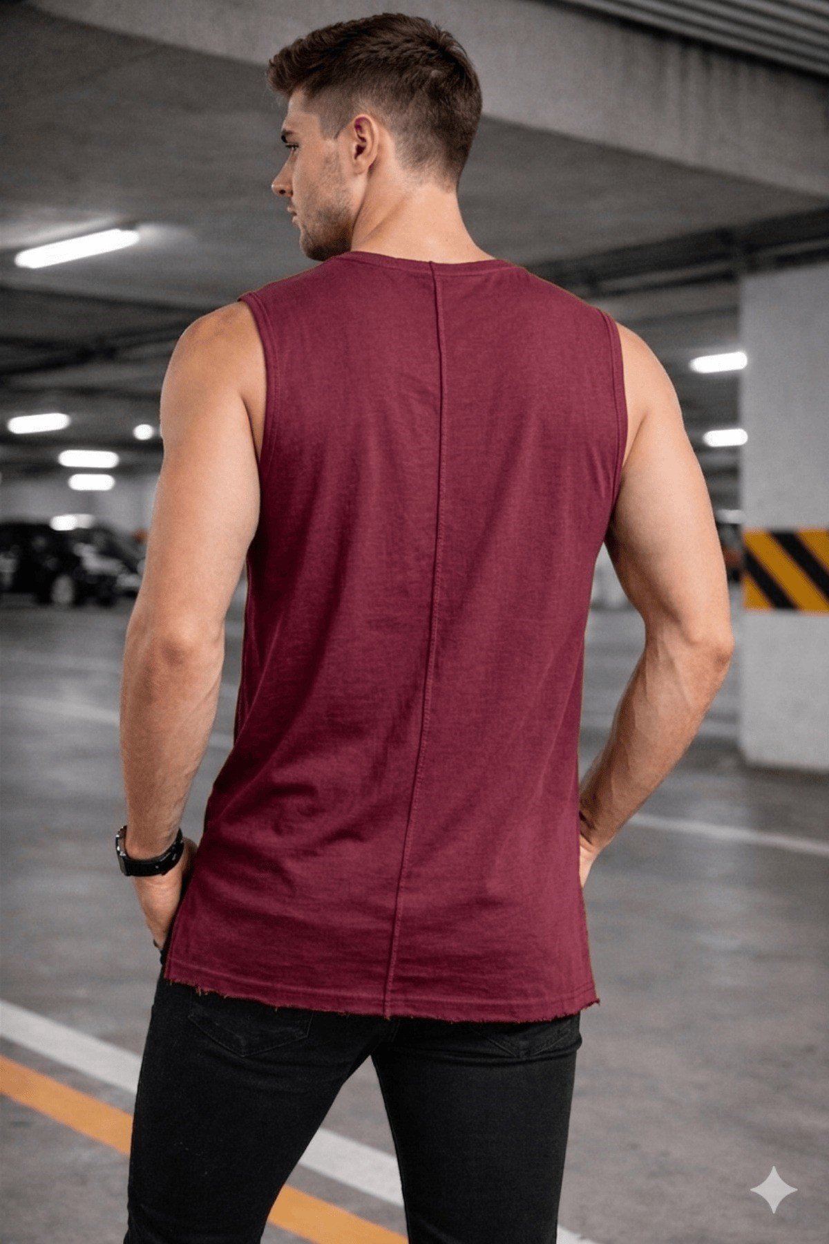Tarz CoolT-shirtTC-ATL-YRT-BR-LErkek Kolsuz Regular Fit Basic Atlet Yan Yırtmaçlı Pis Yaka Tişört