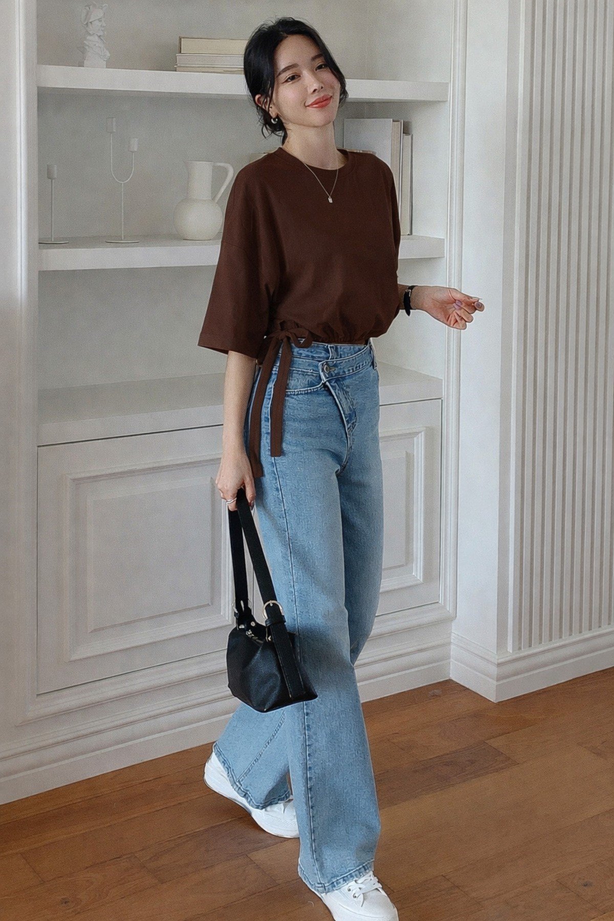 Tarz CoolT-shirtTC-BĞL-01-HKİ-SKadın Oversize Basic Haki Tişört Yan Bağlamalı Rahat Kesim Günlük Yazlık T-Shirt