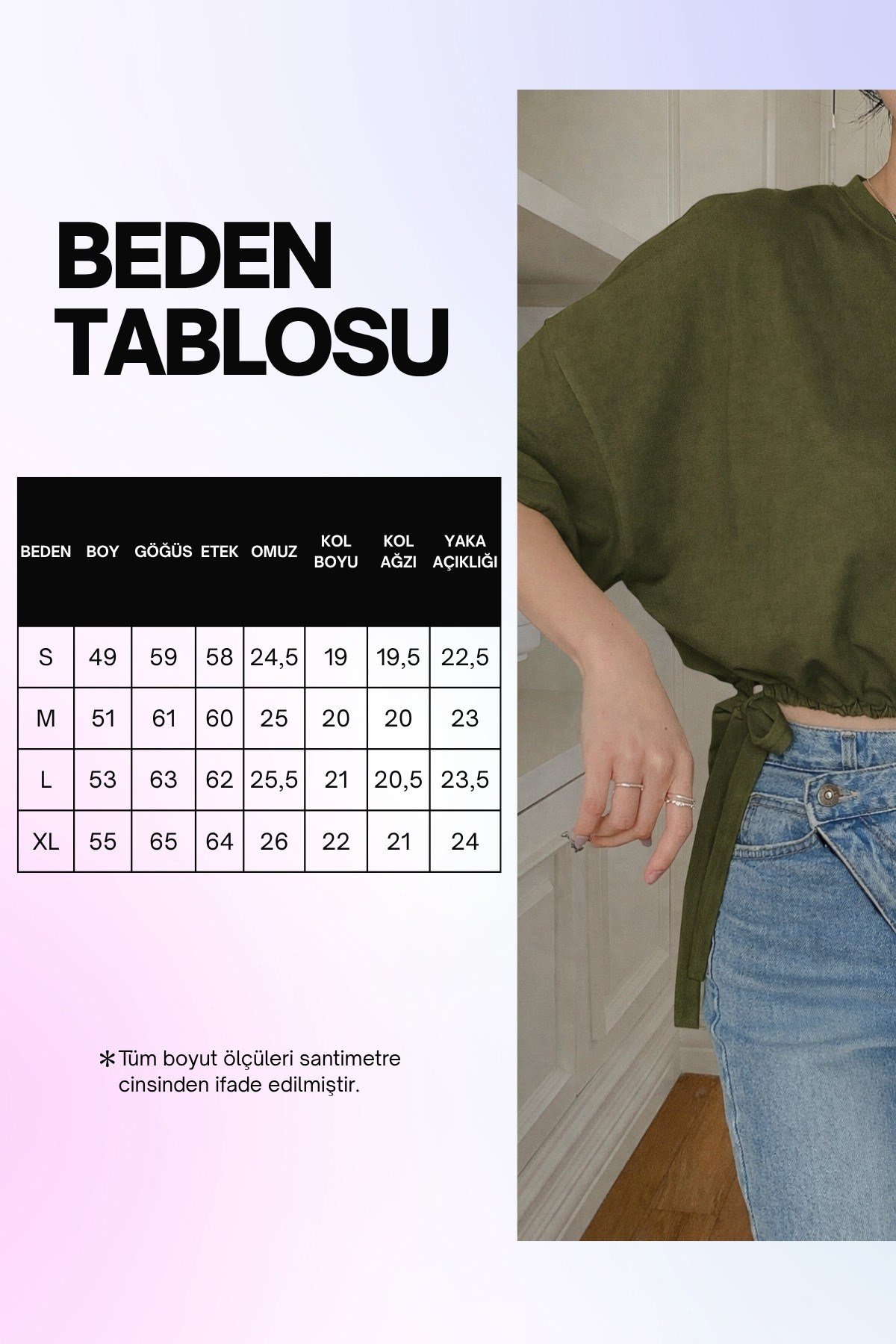 Tarz CoolT-shirtTC-BĞL-01-HKİ-SKadın Oversize Basic Haki Tişört Yan Bağlamalı Rahat Kesim Günlük Yazlık T-Shirt