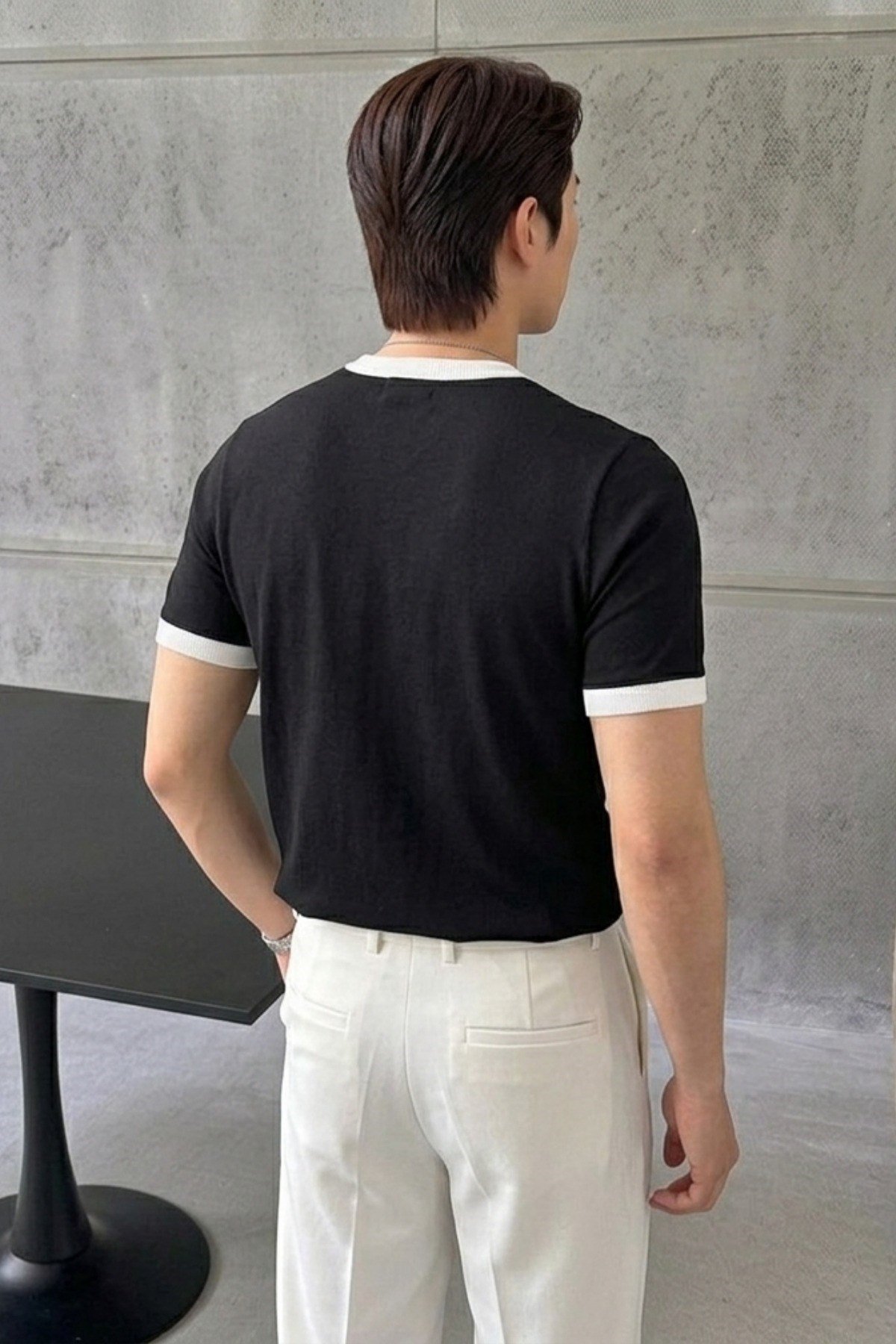 Tarz CoolT-shirtTC-BRW-10-M4-R21Erkek Regular Fit Bisiklet Yaka Kontrast Biyeli %100 Pamuk Süprem Tişört