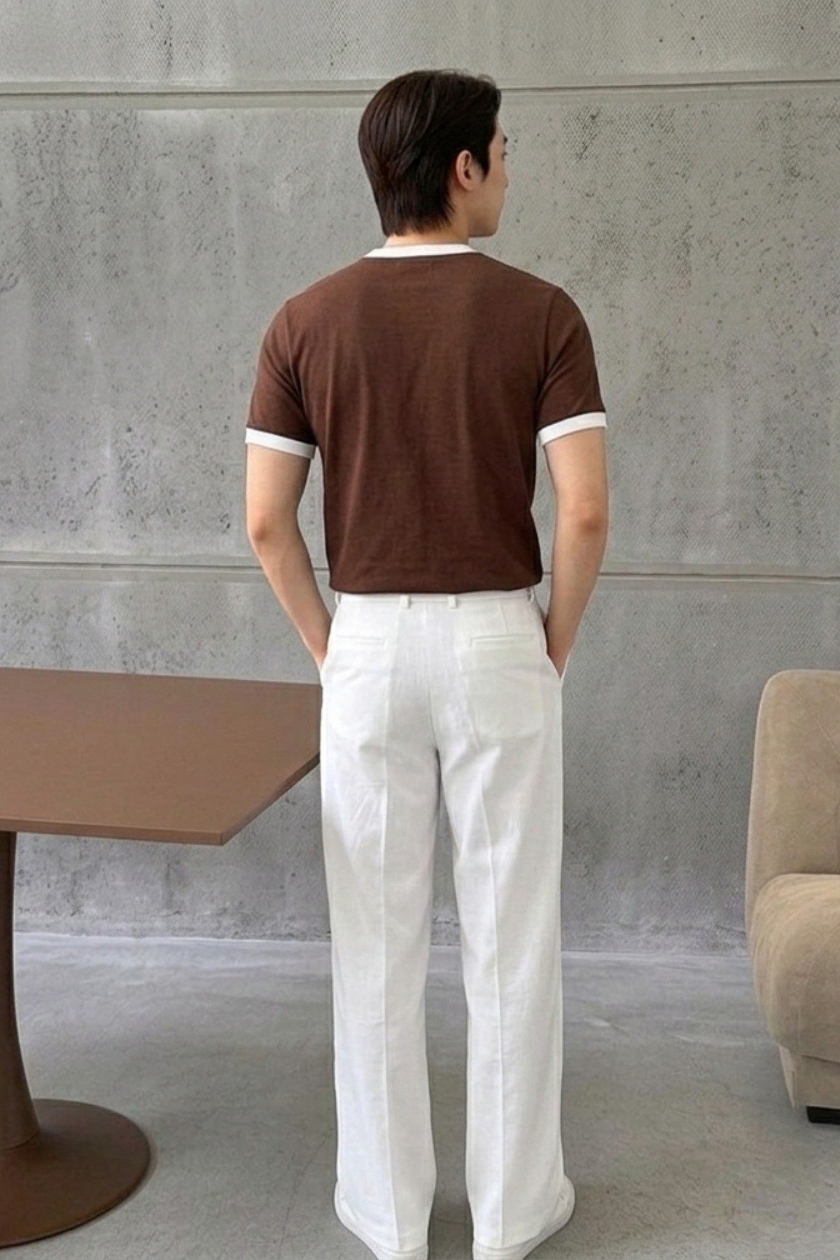 Tarz CoolT-shirtTC-BRW-10-M4-R21Erkek Regular Fit Bisiklet Yaka Kontrast Biyeli %100 Pamuk Süprem Tişört