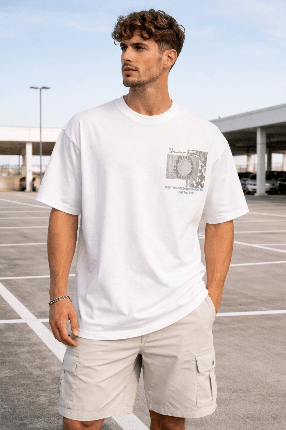 Tarz CoolT-shirtTC-ERK-OVR-SY-LOversize Erkek Tişört Baskılı Pamuklu Rahat Kesim Streetwear Yazlık Basic T-Shirt