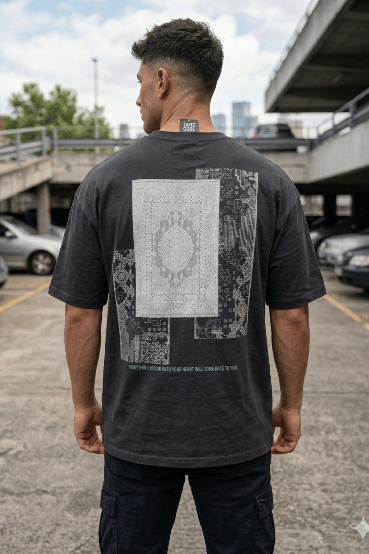 Tarz CoolT-shirtTC-ERK-OVR-SY-LOversize Erkek Tişört Baskılı Pamuklu Rahat Kesim Streetwear Yazlık Basic T-Shirt