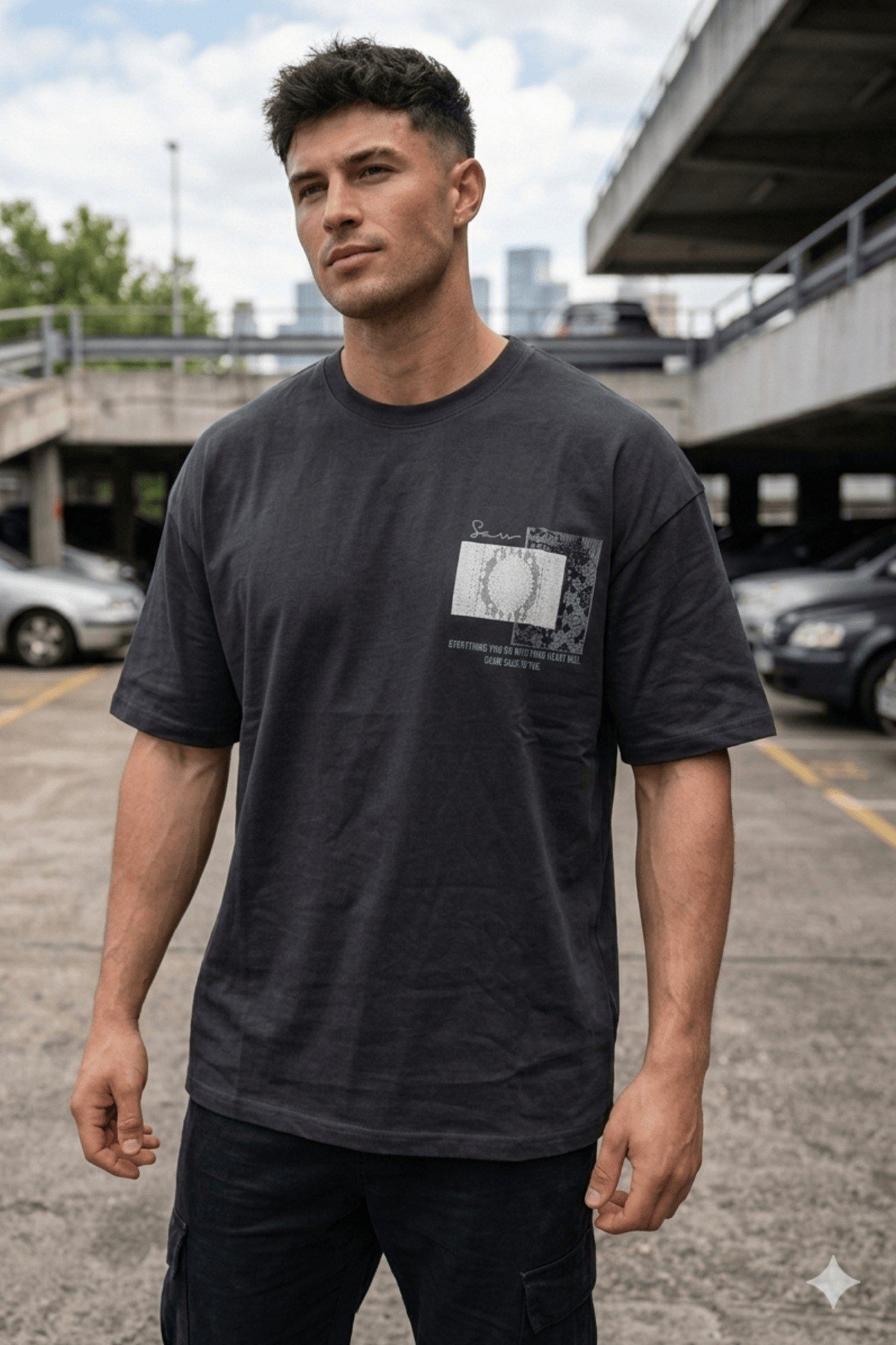 Tarz CoolT-shirtTC-ERK-OVR-SY-LOversize Erkek Tişört Baskılı Pamuklu Rahat Kesim Streetwear Yazlık Basic T-Shirt