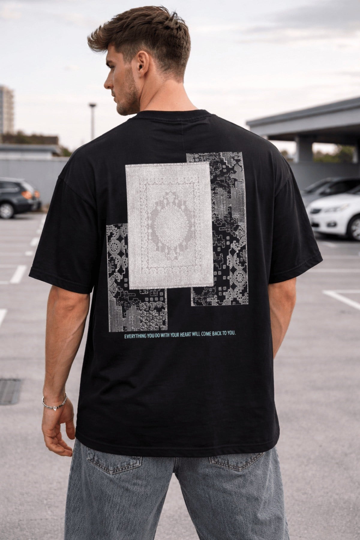Tarz CoolT-shirtTC-ERK-OVR-SY-LOversize Erkek Tişört Baskılı Pamuklu Rahat Kesim Streetwear Yazlık Basic T-Shirt