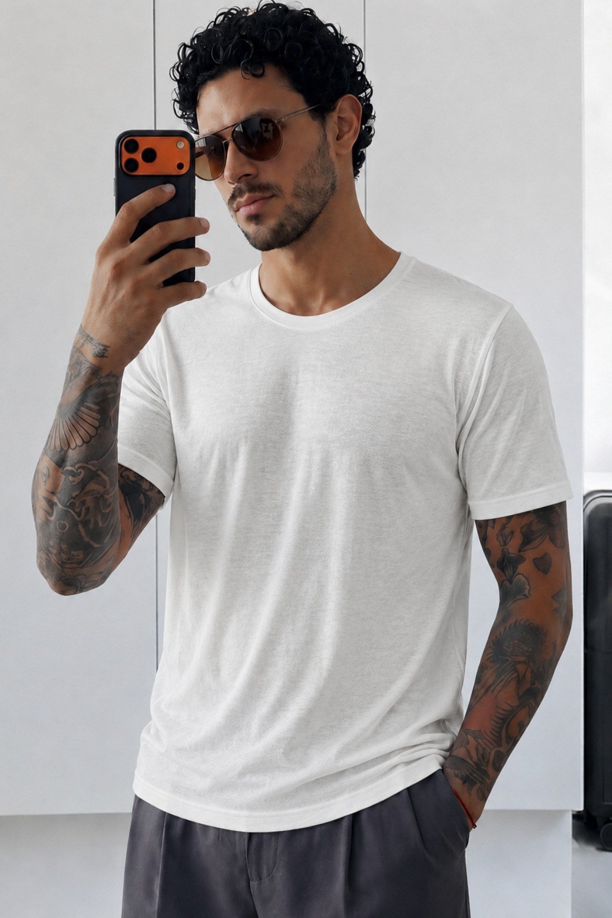 Tarz CoolT-shirtTC-FLM-BYK-2602-Siyah-XLErkek Flamlı Pamuklu Bisiklet Yaka Basic Slim Fit Tişört Yazlık Günlük Şık Tişört