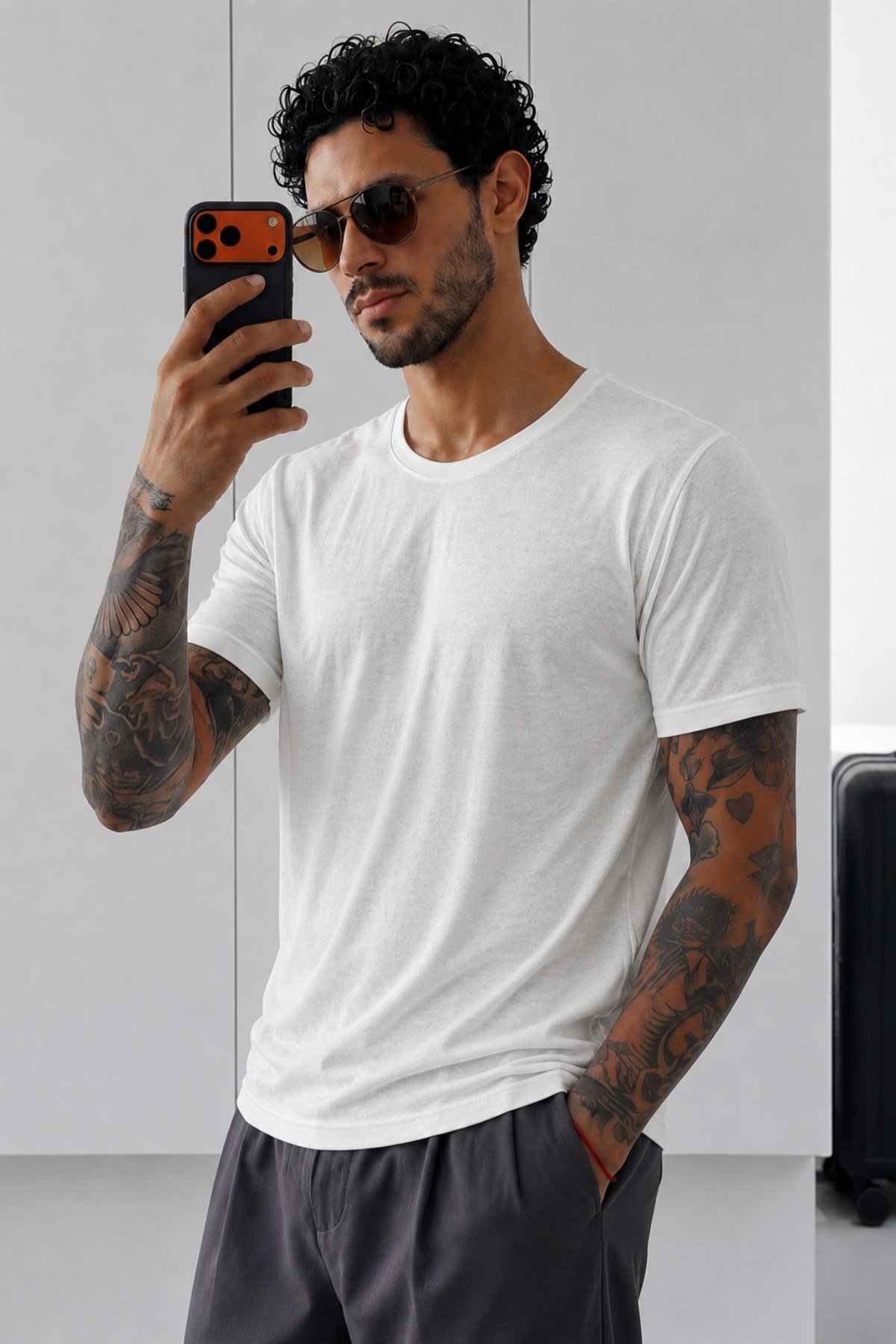 Tarz CoolT-shirtTC-FLM-BYK-2602-Siyah-XLErkek Flamlı Pamuklu Bisiklet Yaka Basic Slim Fit Tişört Yazlık Günlük Şık Tişört