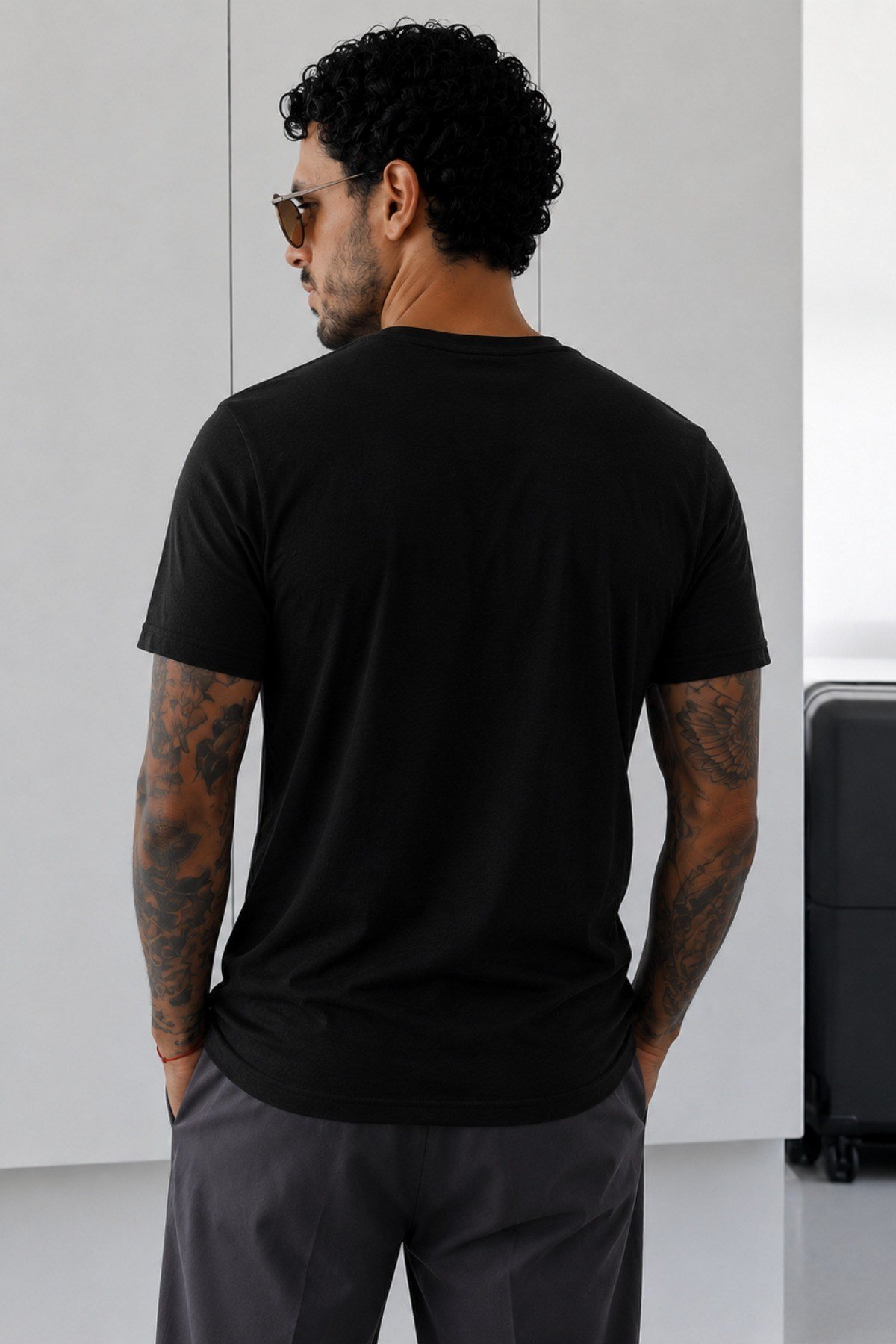 Tarz CoolT-shirtTC-FLM-BYK-2602-Siyah-XLErkek Flamlı Pamuklu Bisiklet Yaka Basic Slim Fit Tişört Yazlık Günlük Şık Tişört
