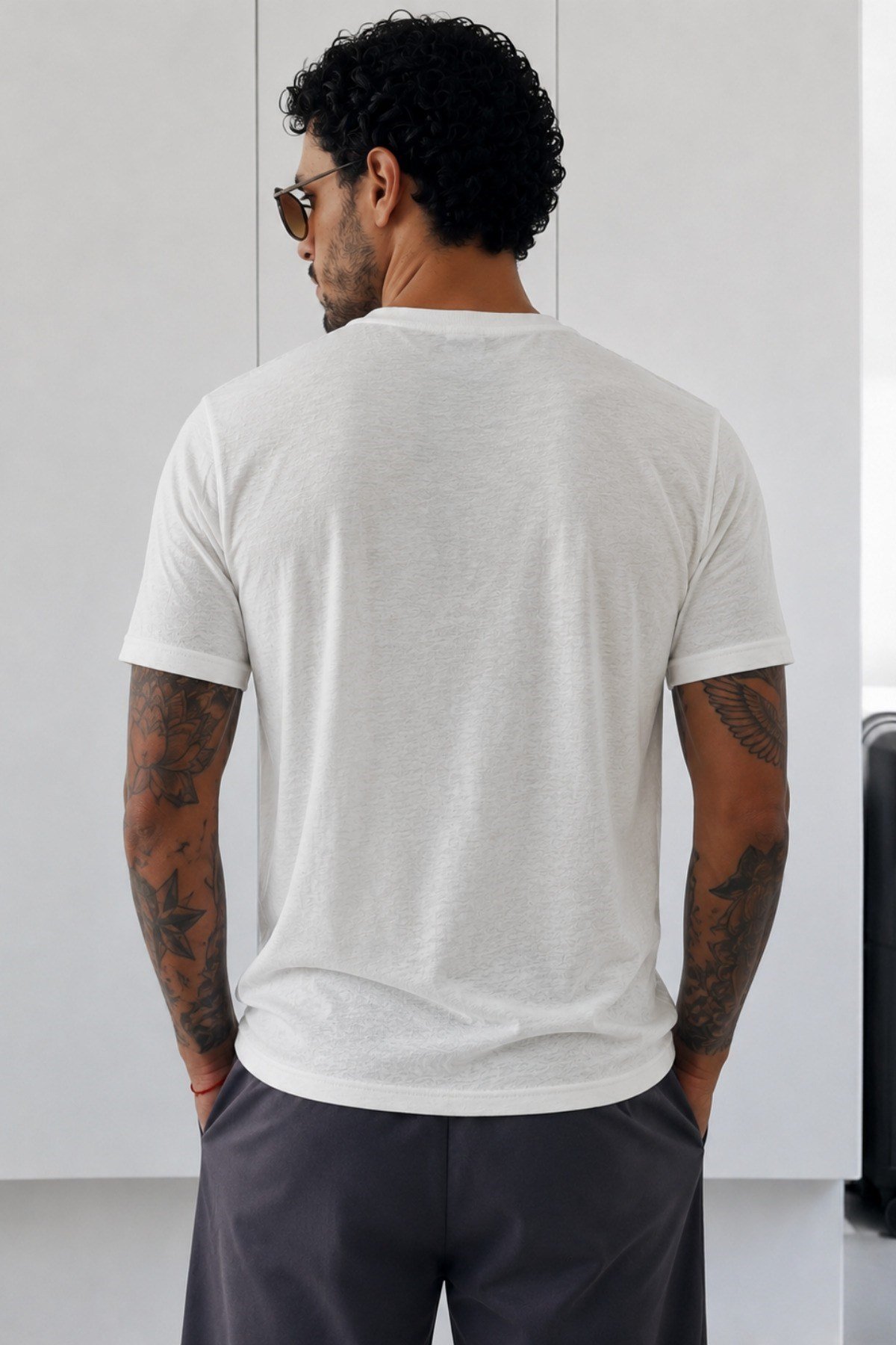 Tarz CoolT-shirtTC-FLM-VYK-2601-Beyaz-XLErkek Flamlı Pamuklu V Yaka Basic Slim Fit Tişört Yazlık Günlük Şık Tişört