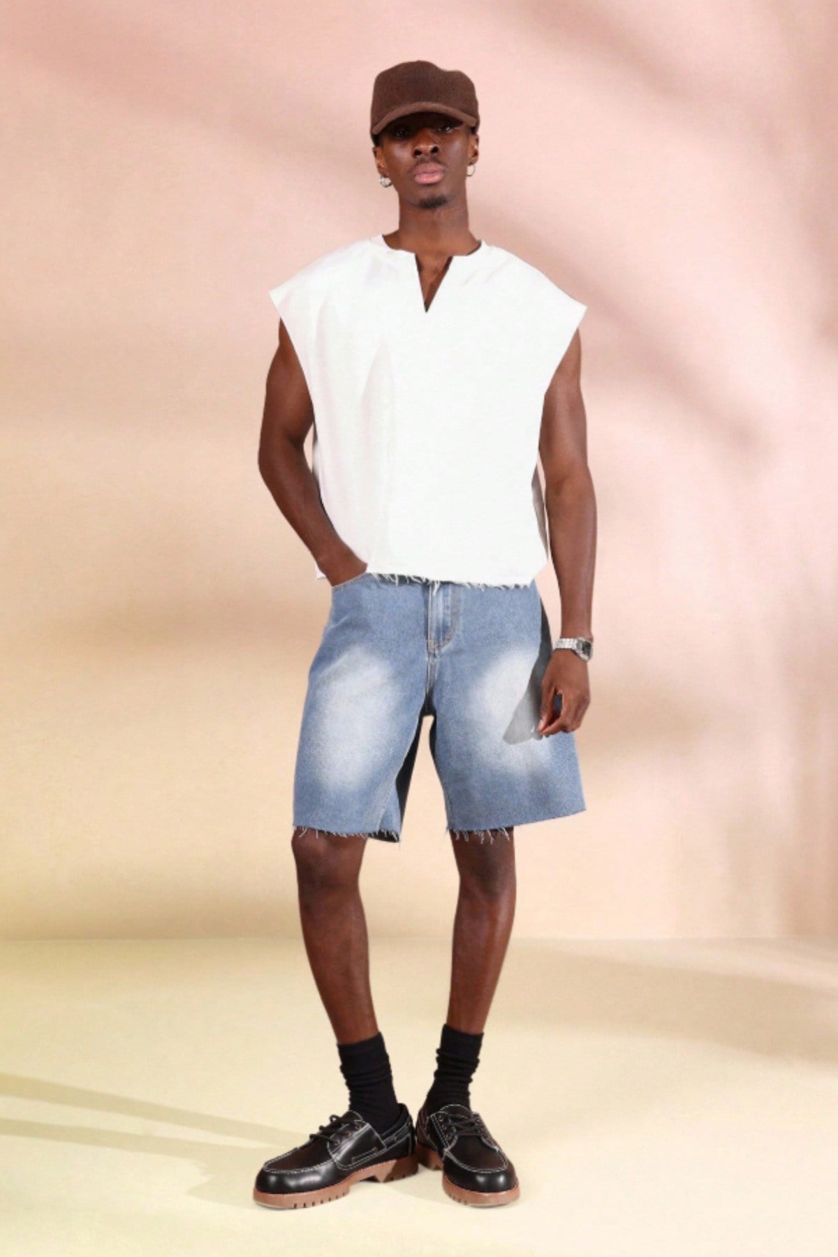 Tarz CoolT-shirtTC-KSS-2603-Siyah-LErkek Oversize Kolsuz Sweatshirt V Yaka Streetwear T-Shirt