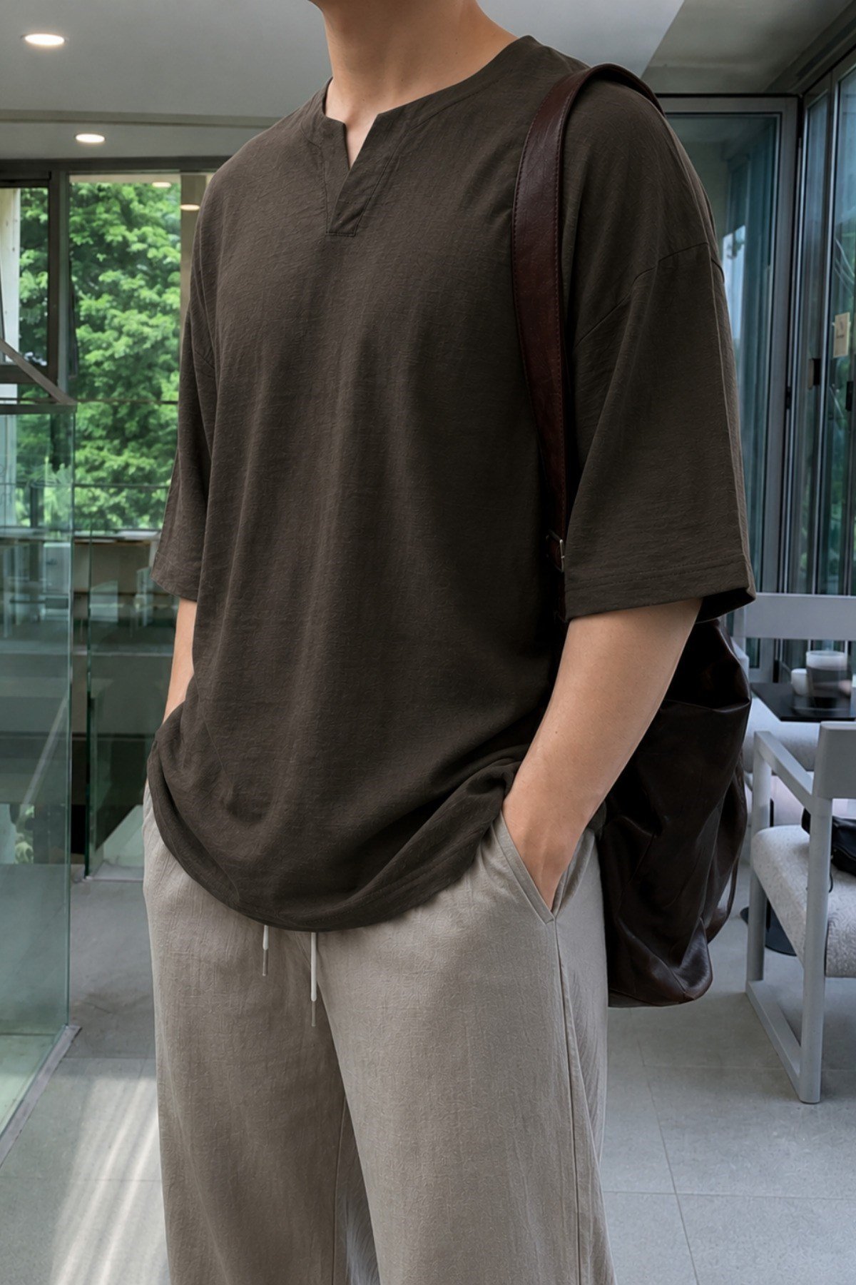Tarz CoolT-shirtTC-KTN-OVS-21-Beyaz-XLErkek Beyaz Oversize %100 Keten V Yaka Kısa Kollu Tişört – Rahat Kalıp Yazlık Keten T-Shirt