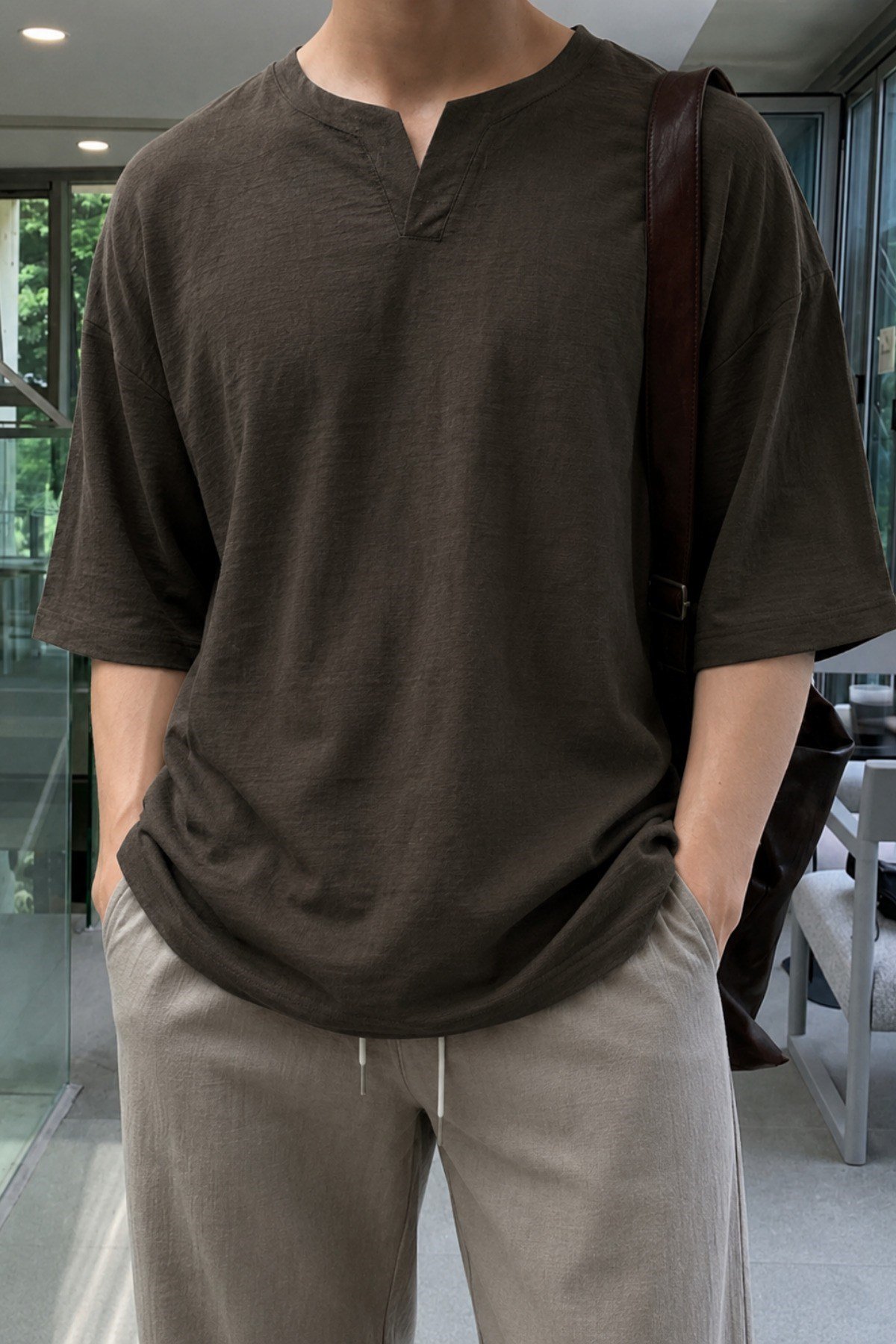 Tarz CoolT-shirtTC-KTN-OVS-21-Beyaz-XLErkek Beyaz Oversize %100 Keten V Yaka Kısa Kollu Tişört – Rahat Kalıp Yazlık Keten T-Shirt