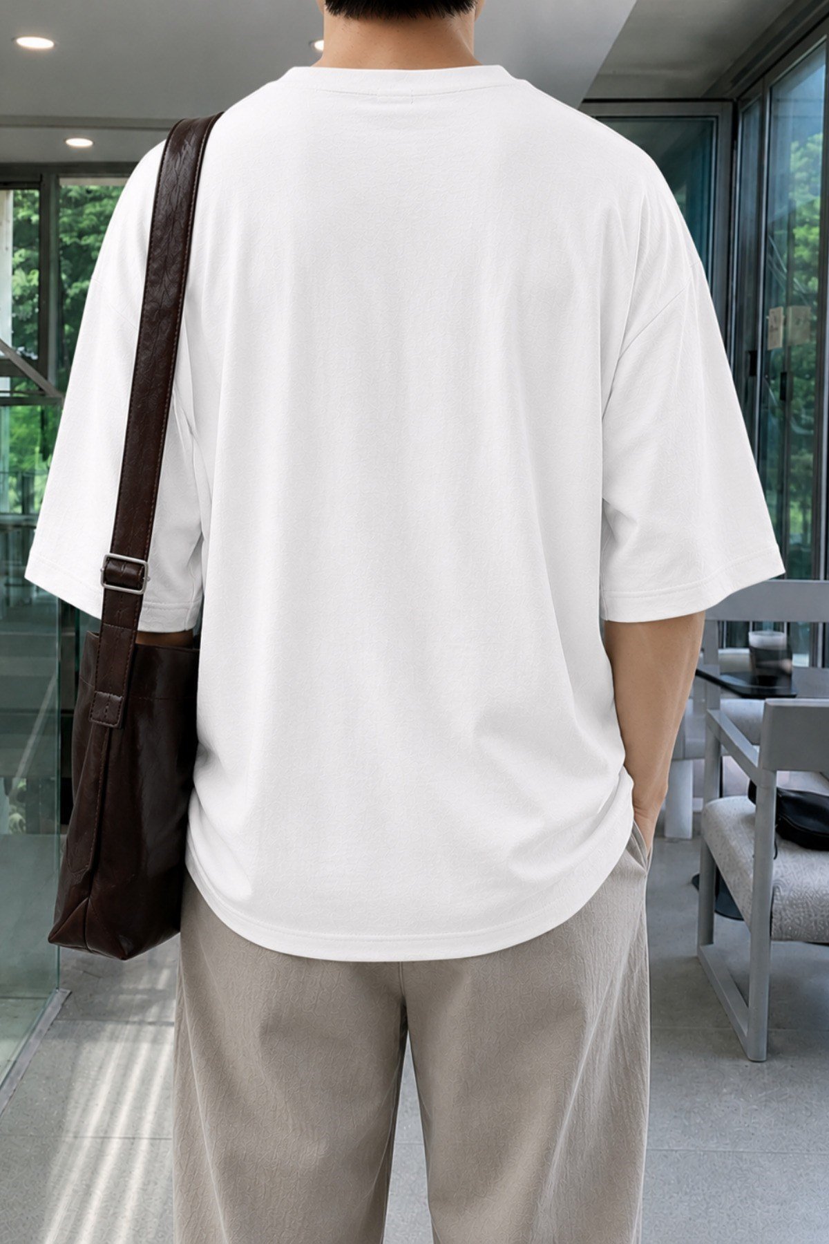 Tarz CoolT-shirtTC-KTN-OVS-21-Beyaz-XLErkek Beyaz Oversize %100 Keten V Yaka Kısa Kollu Tişört – Rahat Kalıp Yazlık Keten T-Shirt