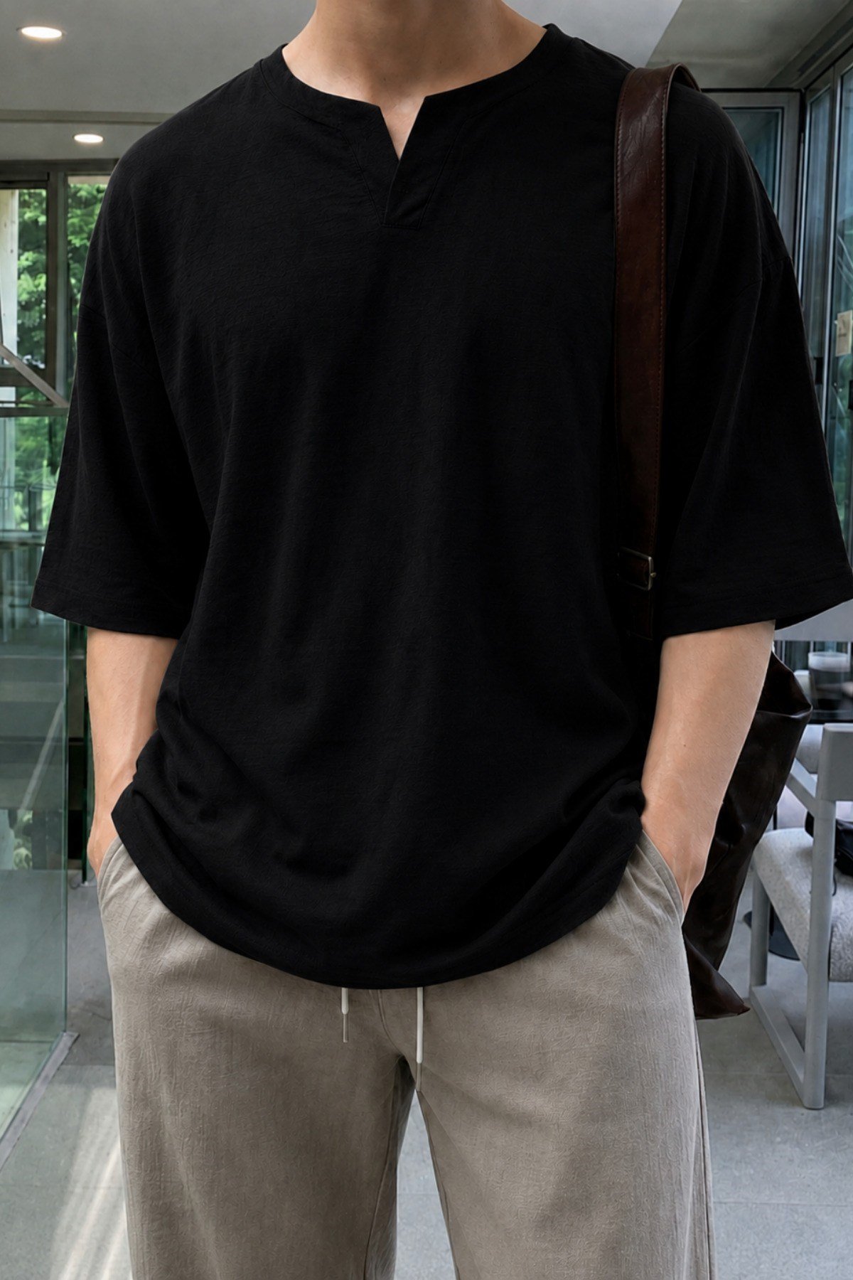 Tarz CoolT-shirtTC-KTN-OVS-21-Beyaz-XLErkek Beyaz Oversize %100 Keten V Yaka Kısa Kollu Tişört – Rahat Kalıp Yazlık Keten T-Shirt