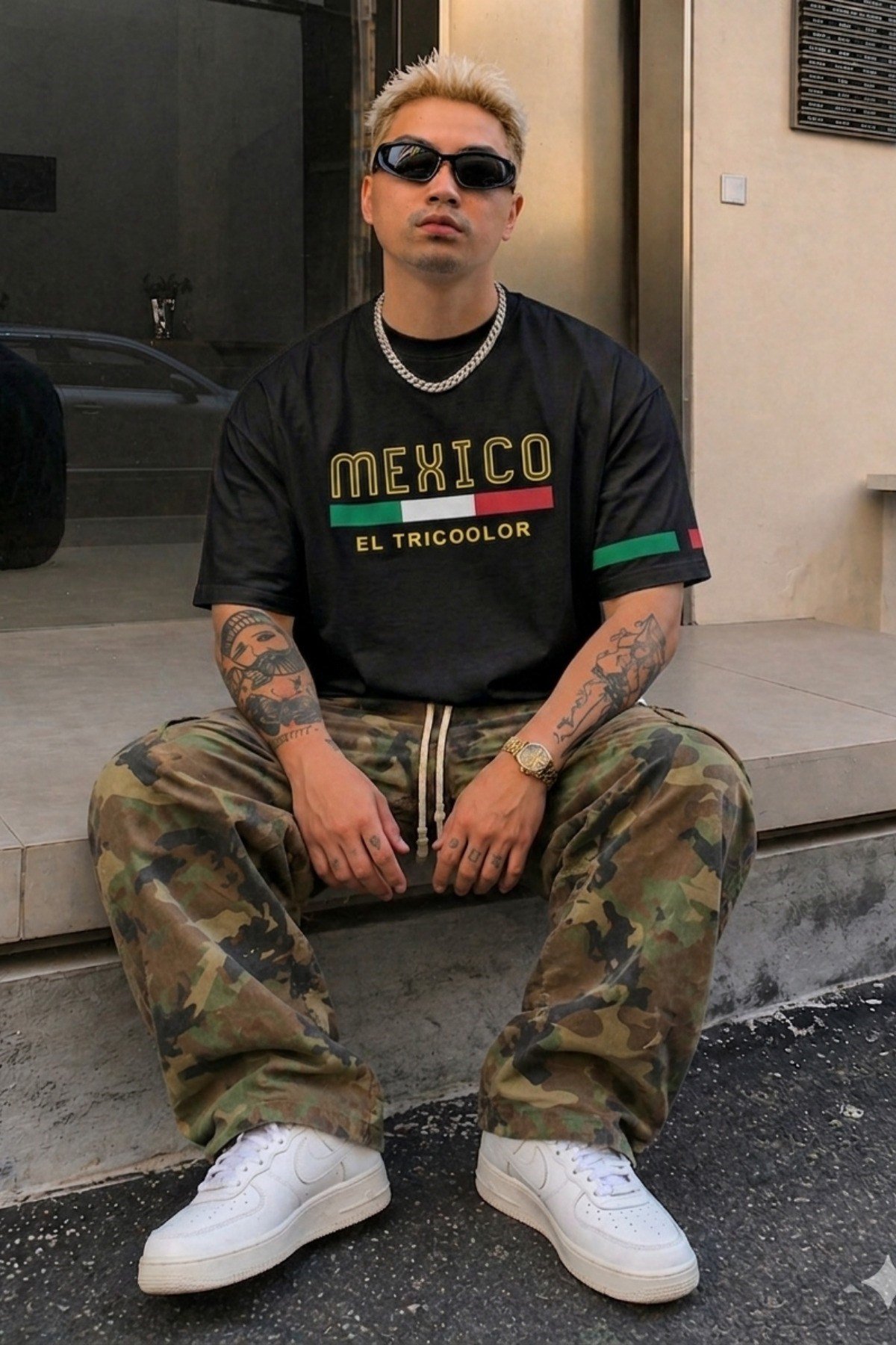 Tarz CoolT-shirtTC-MEX-TS-001-Mavi-MErkek Regular Baskılı Tişört Mexico Yazılı %100 Pamuk Rahat Kesim T-Shirt