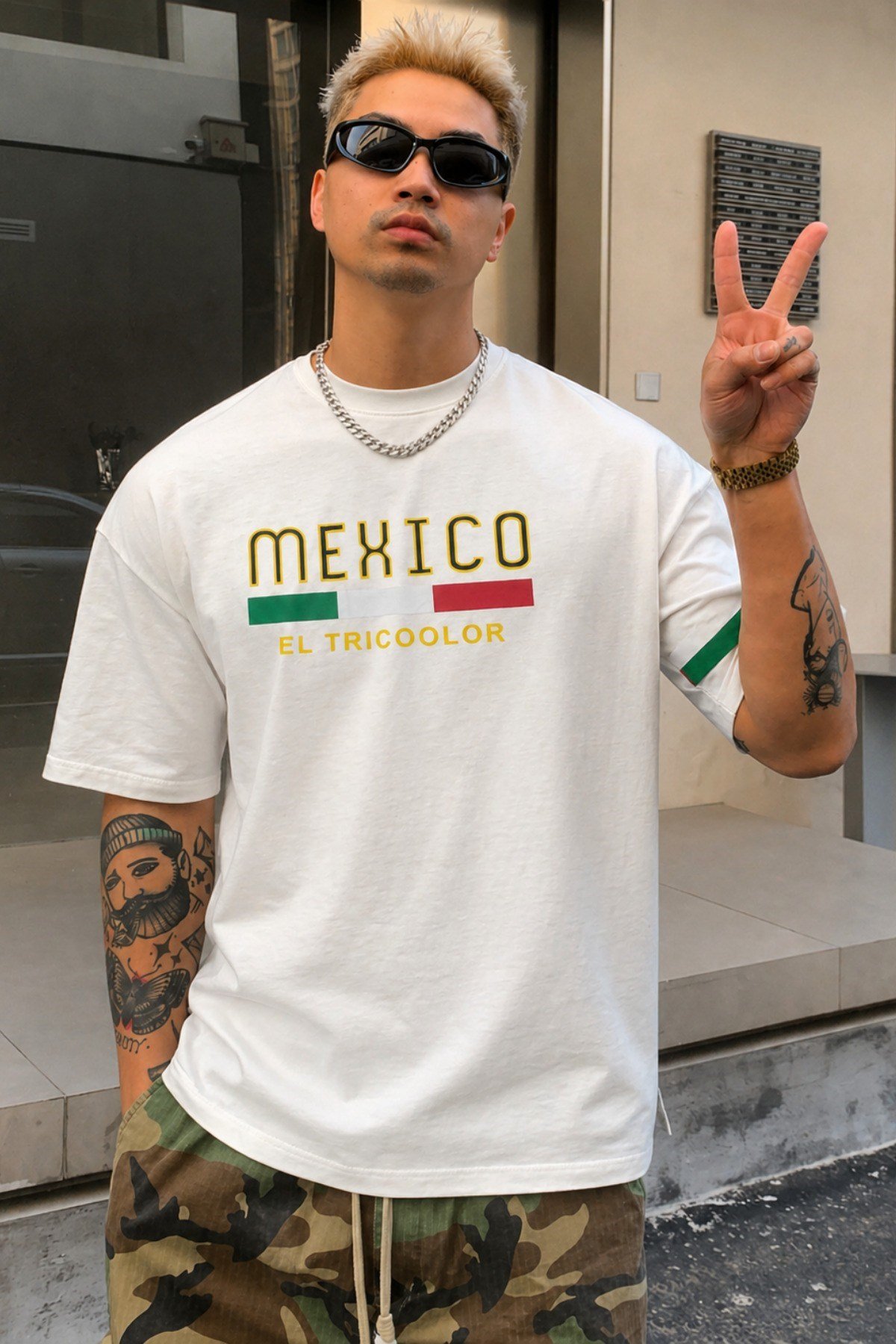 Tarz CoolT-shirtTC-MEX-TS-001-Mavi-MErkek Regular Baskılı Tişört Mexico Yazılı %100 Pamuk Rahat Kesim T-Shirt