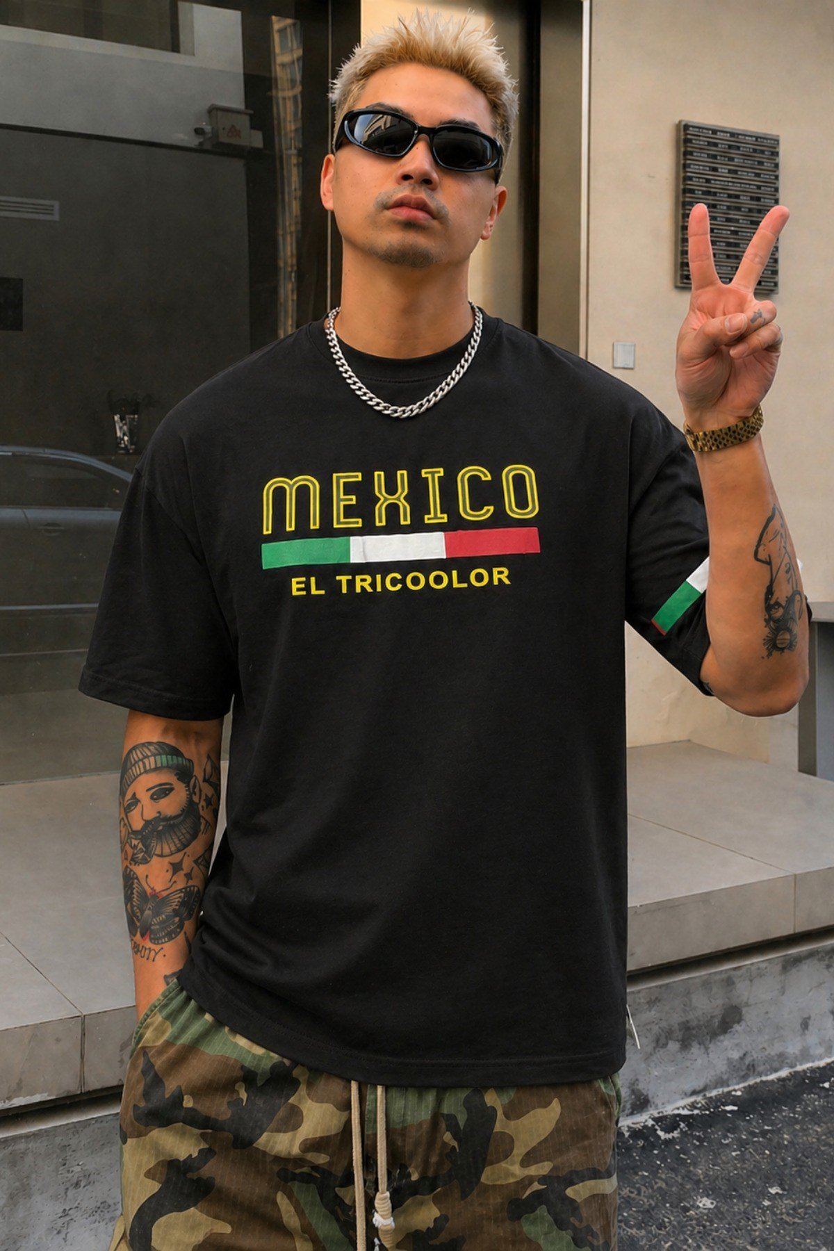 Tarz CoolT-shirtTC-MEX-TS-001-Mavi-MErkek Regular Baskılı Tişört Mexico Yazılı %100 Pamuk Rahat Kesim T-Shirt