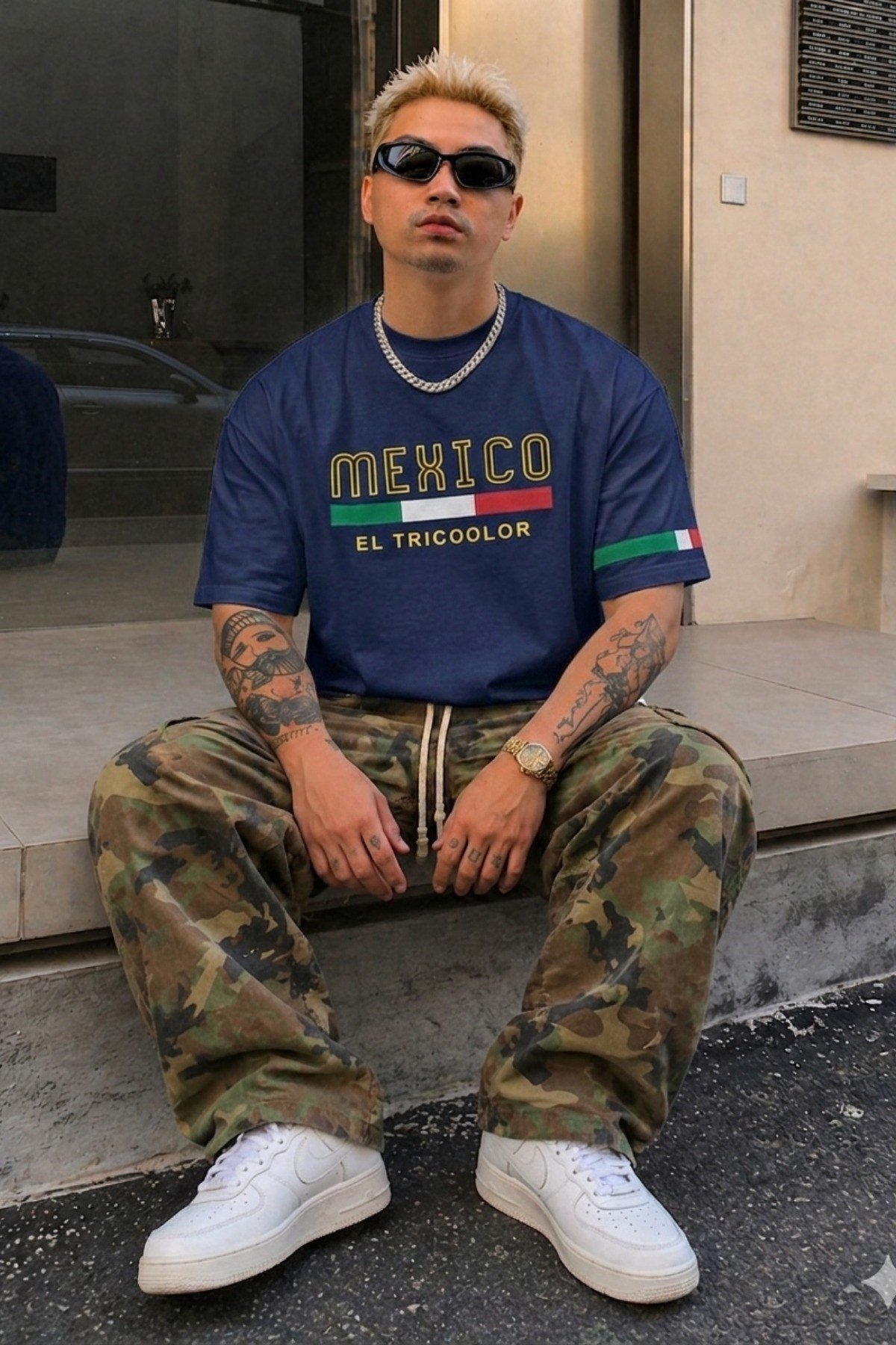 Tarz CoolT-shirtTC-MEX-TS-001-Mavi-MErkek Regular Baskılı Tişört Mexico Yazılı %100 Pamuk Rahat Kesim T-Shirt
