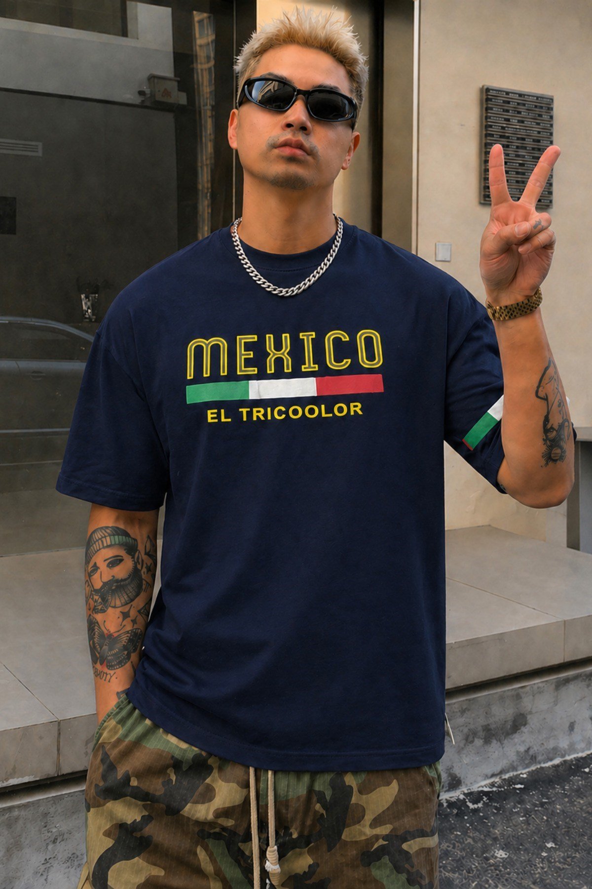 Tarz CoolT-shirtTC-MEX-TS-001-Mavi-MErkek Regular Baskılı Tişört Mexico Yazılı %100 Pamuk Rahat Kesim T-Shirt